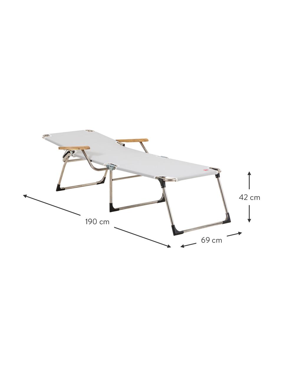 Zonnebed Amigo met armleuning, Frame: aluminium, Bekleding: kunststofweefsel (weer- e, Armleuning: natuurlijk robiniahout, Zilvergrijs, robiniahoutkleurig, B 190 x D 69 cm