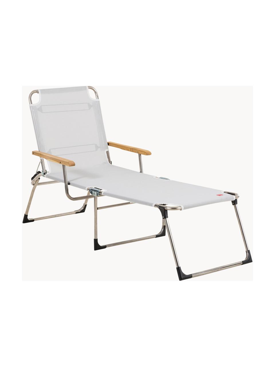 Zonnebed Amigo met armleuning, Frame: aluminium, Bekleding: kunststofweefsel (weer- e, Armleuning: natuurlijk robiniahout, Zilvergrijs, robiniahoutkleurig, B 190 x D 69 cm