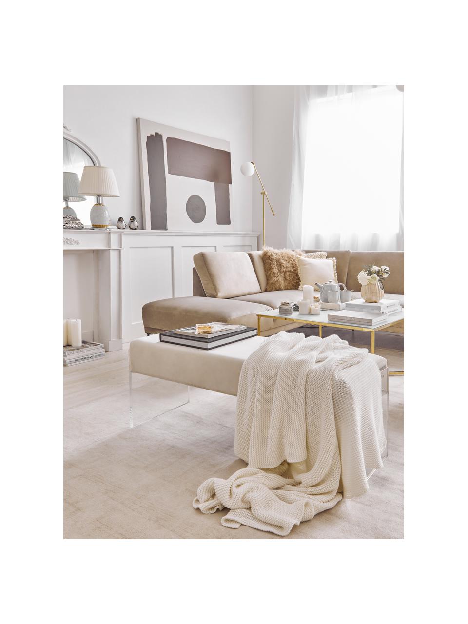 Fluwelen bank Ayden, Bekleding: fluweel (polyester), Frame: massief populierenhout, m, Poten: acrylglas, Bekleding: beige. Frame: transparant, B 116 x L 43 cm