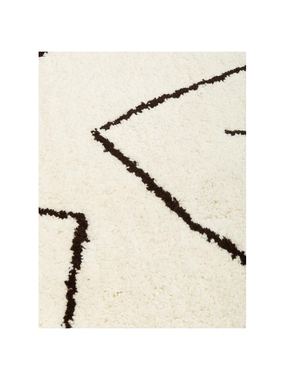 Alfombra redonda artesanal de pelo largo Davin, Parte superior: 100% poliéster-microfibra, Reverso: poliéster reciclado, Crema, negro, Ø 200 cm (Tamaño L)