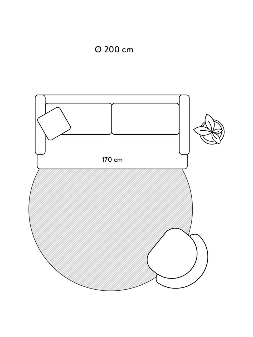 Rond hoogpolig vloerkleed Davin in crèmekleur, handgetuft, Bovenzijde: 100% polyester microvezel, Onderzijde: gerecycled polyester, Crèmekleurig, zwart, Ø 200 cm (maat L)