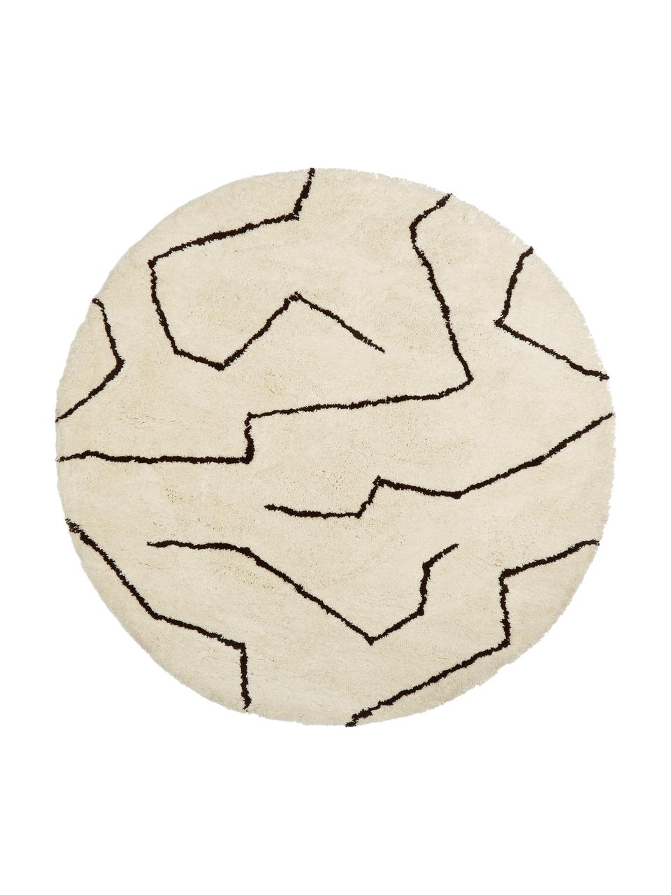 Ručně tkaný kulatý koberec s vysokým vlasem Davin, Krémová, černá, Ø 200 cm (velikost L)