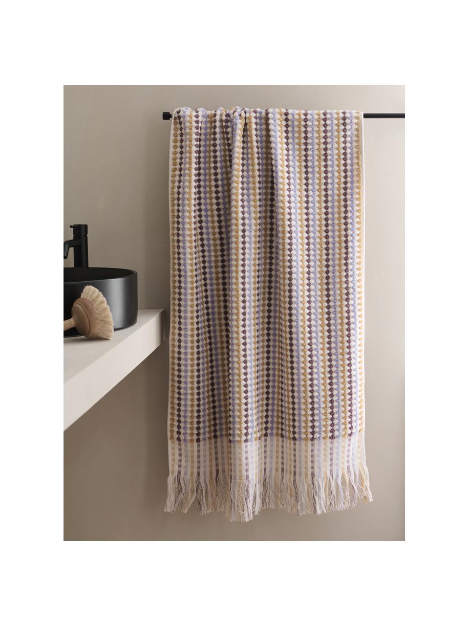 Serviette de toilette coton Zelda, tailles variées, 100 % coton, Blanc crème, jaune, brun, lilas, Drap de bain, larg. 70 x long. 140 cm