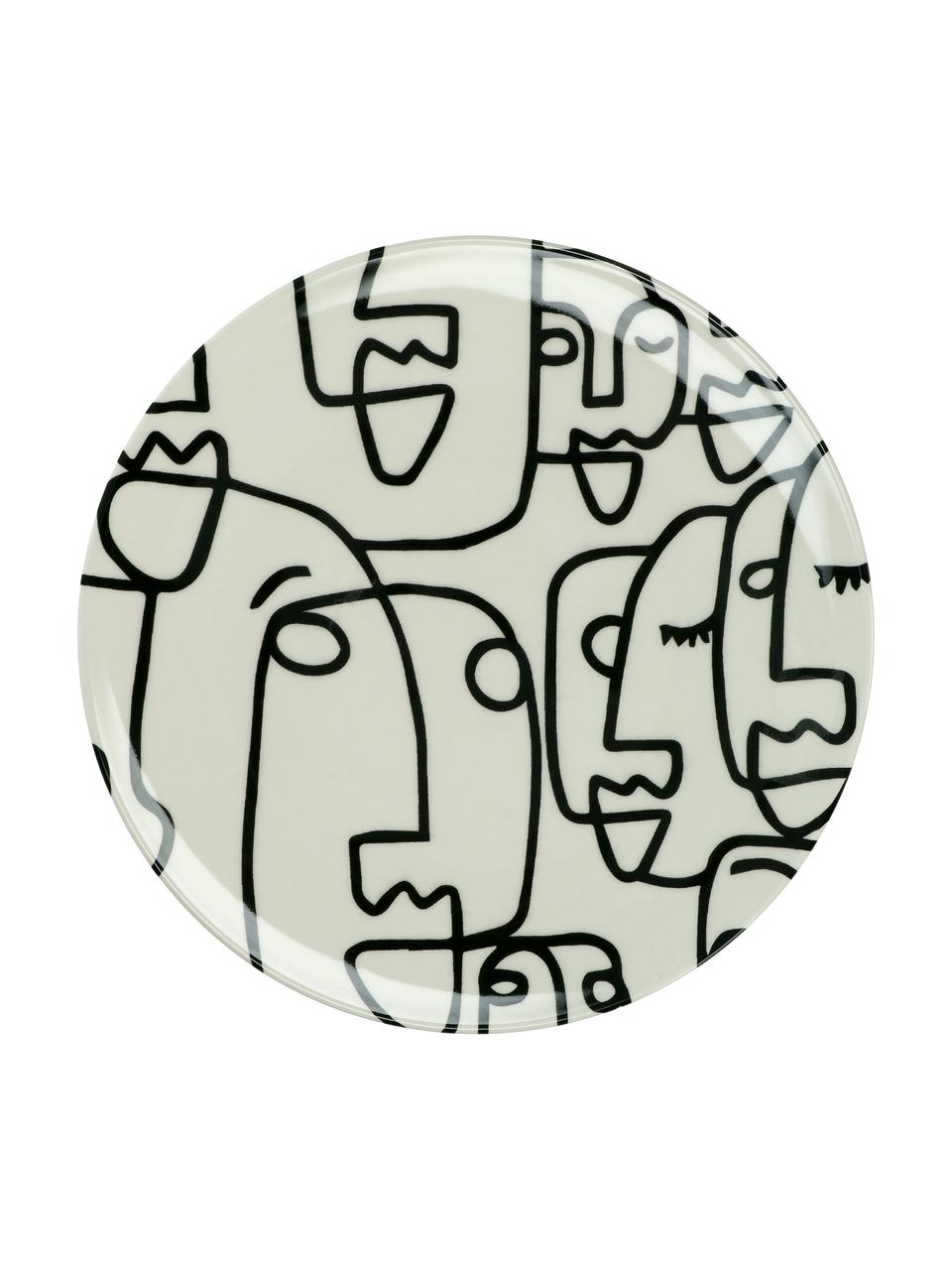 Speiseteller Modiglia mit One Line Zeichnung, 2 Stück, Steingut, Cremeweiss, Schwarz, Ø 28 cm