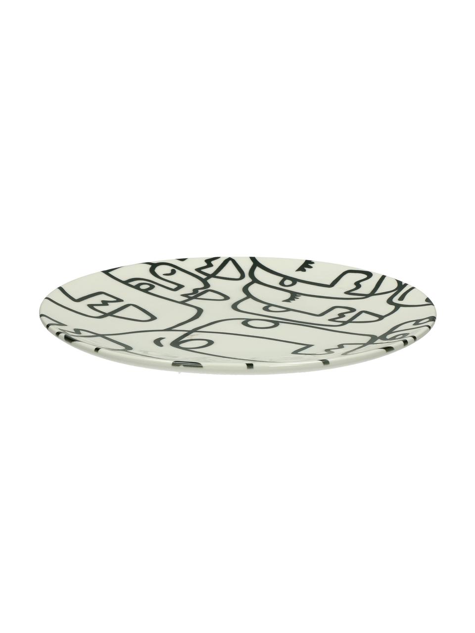 Plytký tanier s jednolíniovou kresbou Modiglia, 2 ks, Krémovobiela, čierna