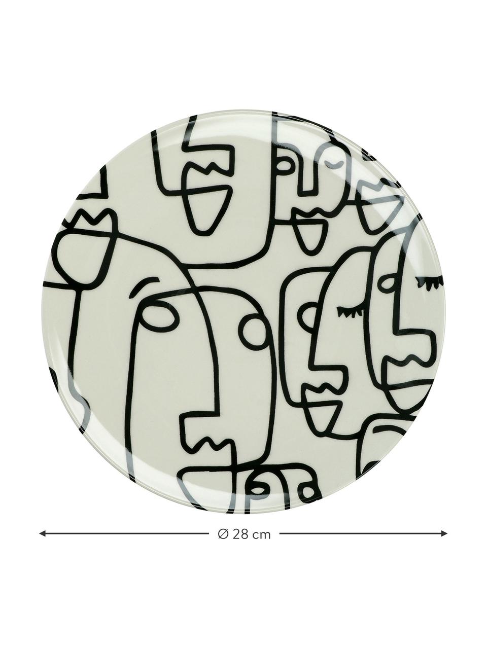 Speiseteller Modiglia mit One Line Zeichnung, 2 Stück, Steingut, Cremeweiß, Schwarz, Ø 28 cm