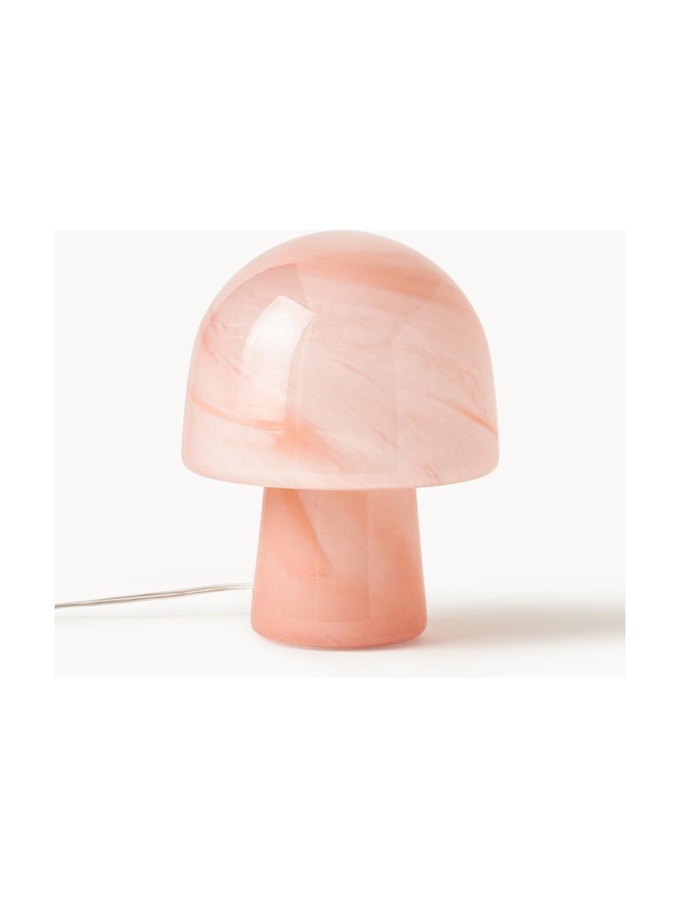 Lámpara de mesa pequeña en look mármol Talia, Lámpara: vidrio, Cable: plástico, Aspecto mármol rojo coral, Ø 20 x Al 26 cm