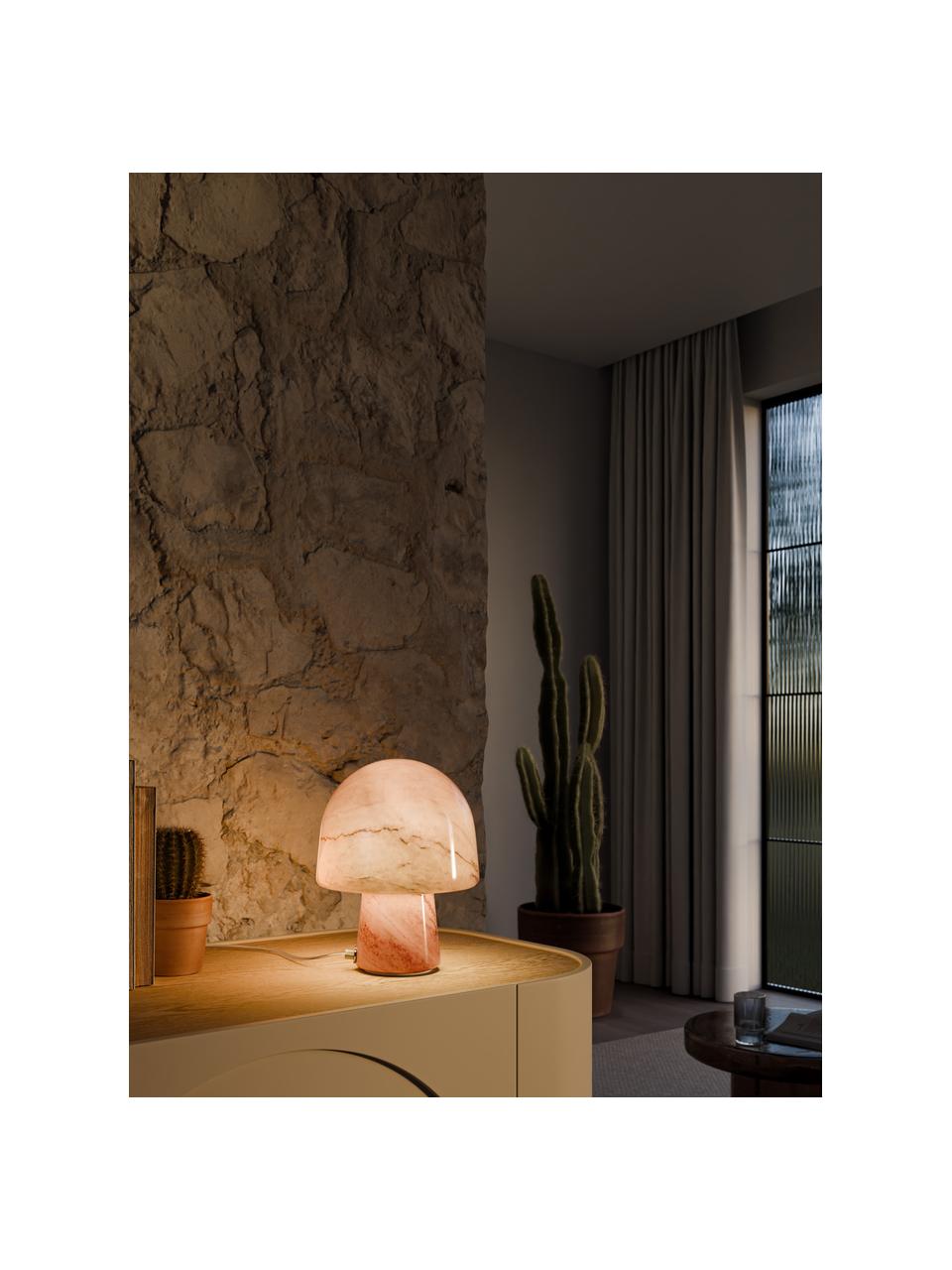 Lámpara de mesa pequeña en look mármol Talia, Lámpara: vidrio, Cable: plástico, Aspecto mármol rojo coral, Ø 20 x Al 26 cm