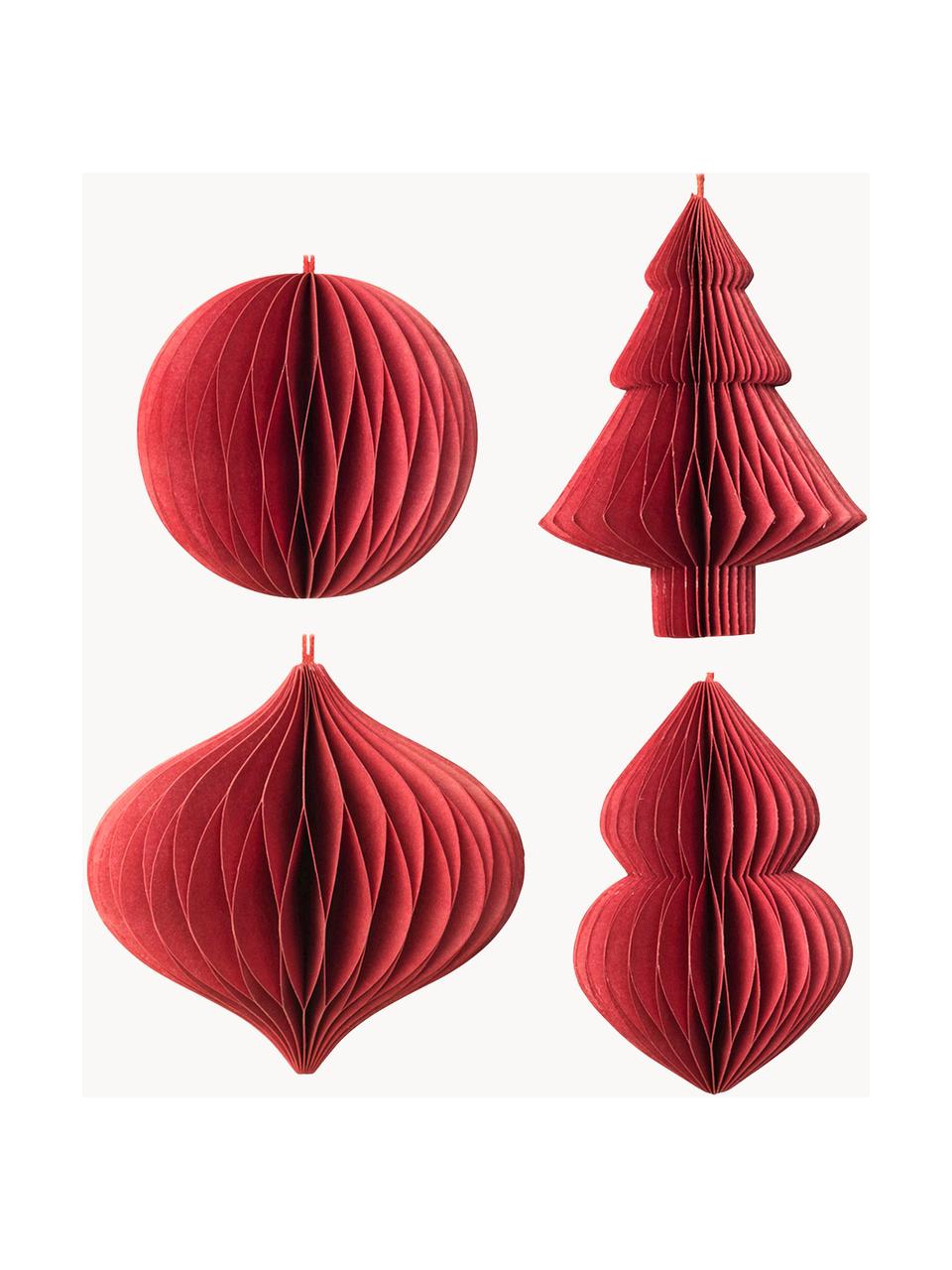 Kerstboomhangers Viola, set van 4, Rood, Ø 9 x H 10 cm