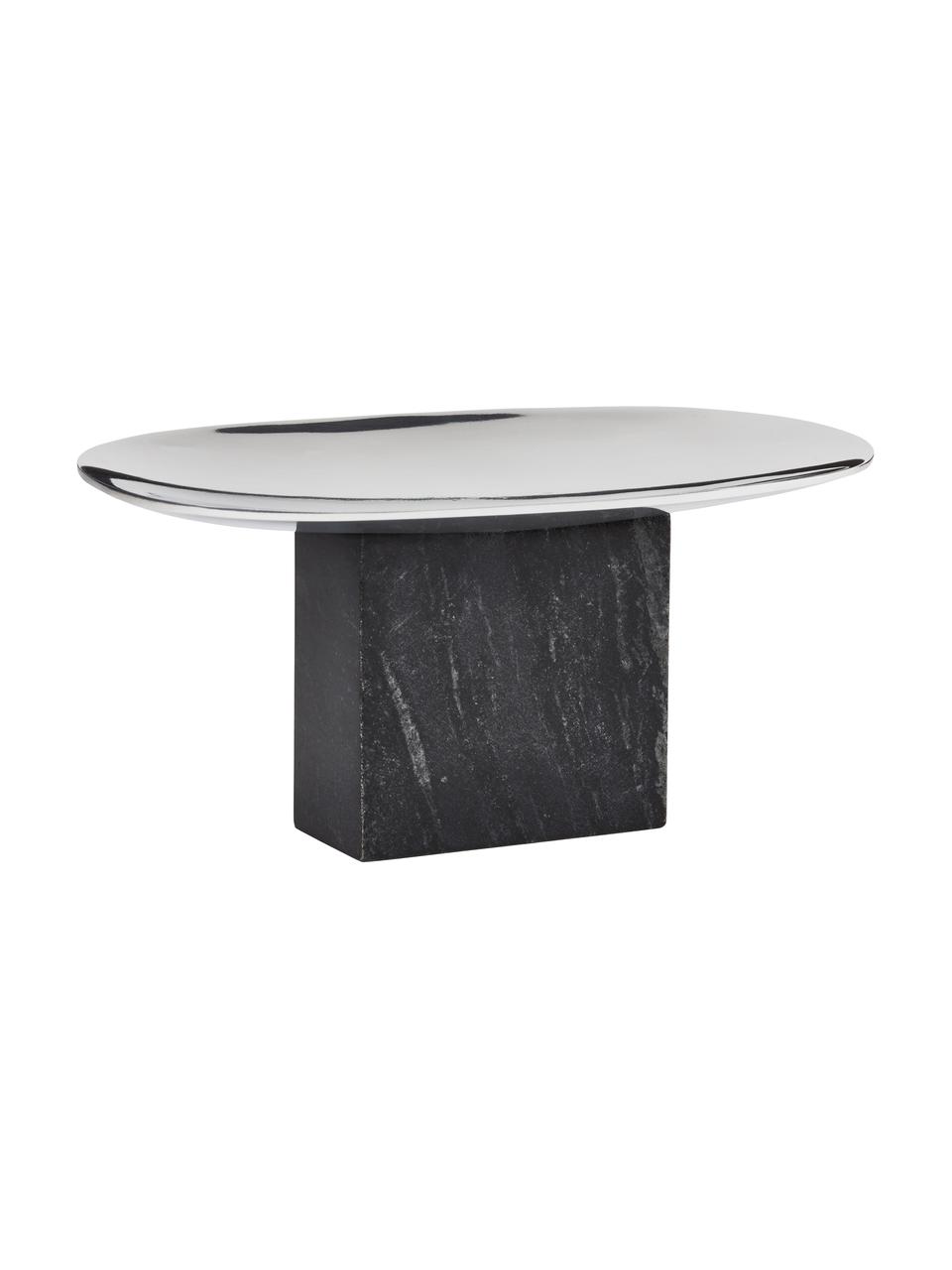 Vassoio decorativo con base in marmo Sapoto, Vassoio: alluminio lucidato, Argentato, nero marmorizzato, Larg. 25 x Alt. 12 cm