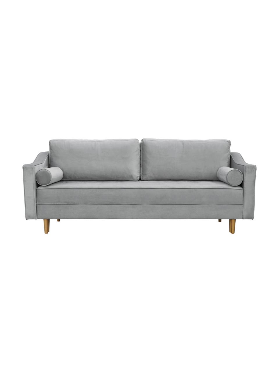 Sofa  z aksamitu z funkcją spania Zoja (2-osobowa), Tapicerka: 100% aksamit poliestrowy, Nogi: drewno lakierowane, Szary, S 221 x G 99 cm