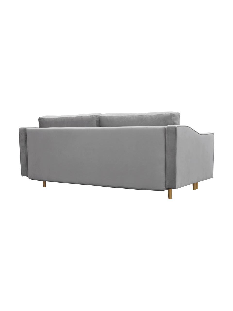 Divano letto 2 posti in velluto grigio Zoja, Rivestimento: 100% velluto di poliester, Struttura: legno, molle a onda, Piedini: legno laccato, Grigio, Larg. 221 x Prof. 99 cm