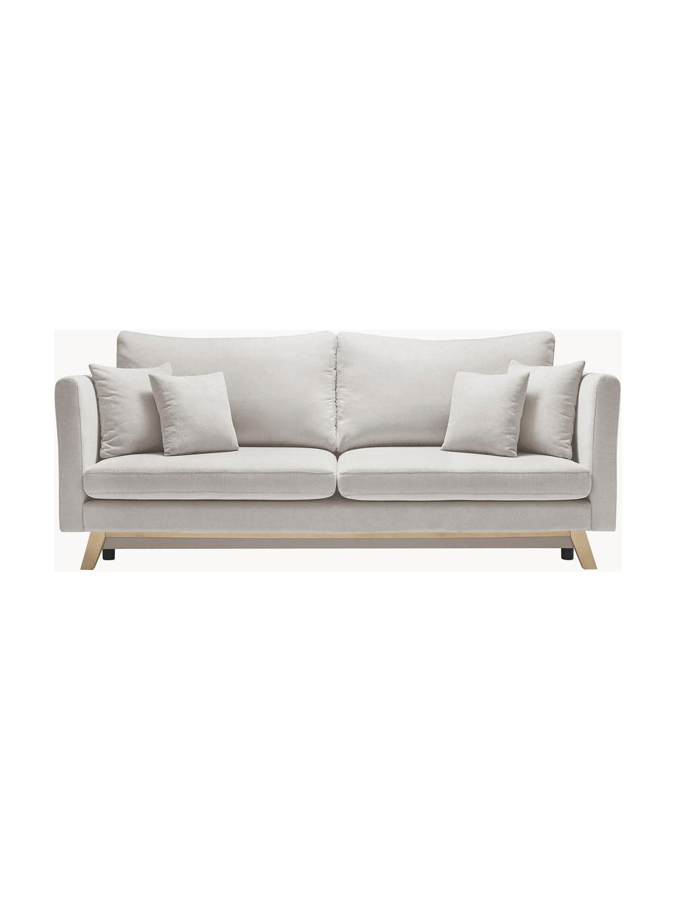 Sofa rozkładana z miejscem do przechowywania Triplo (3-osobowa), Tapicerka: 100% poliester, w dotyku , Nogi: metal lakierowany, Beżowa tkanina, S 216 x G 105 cm