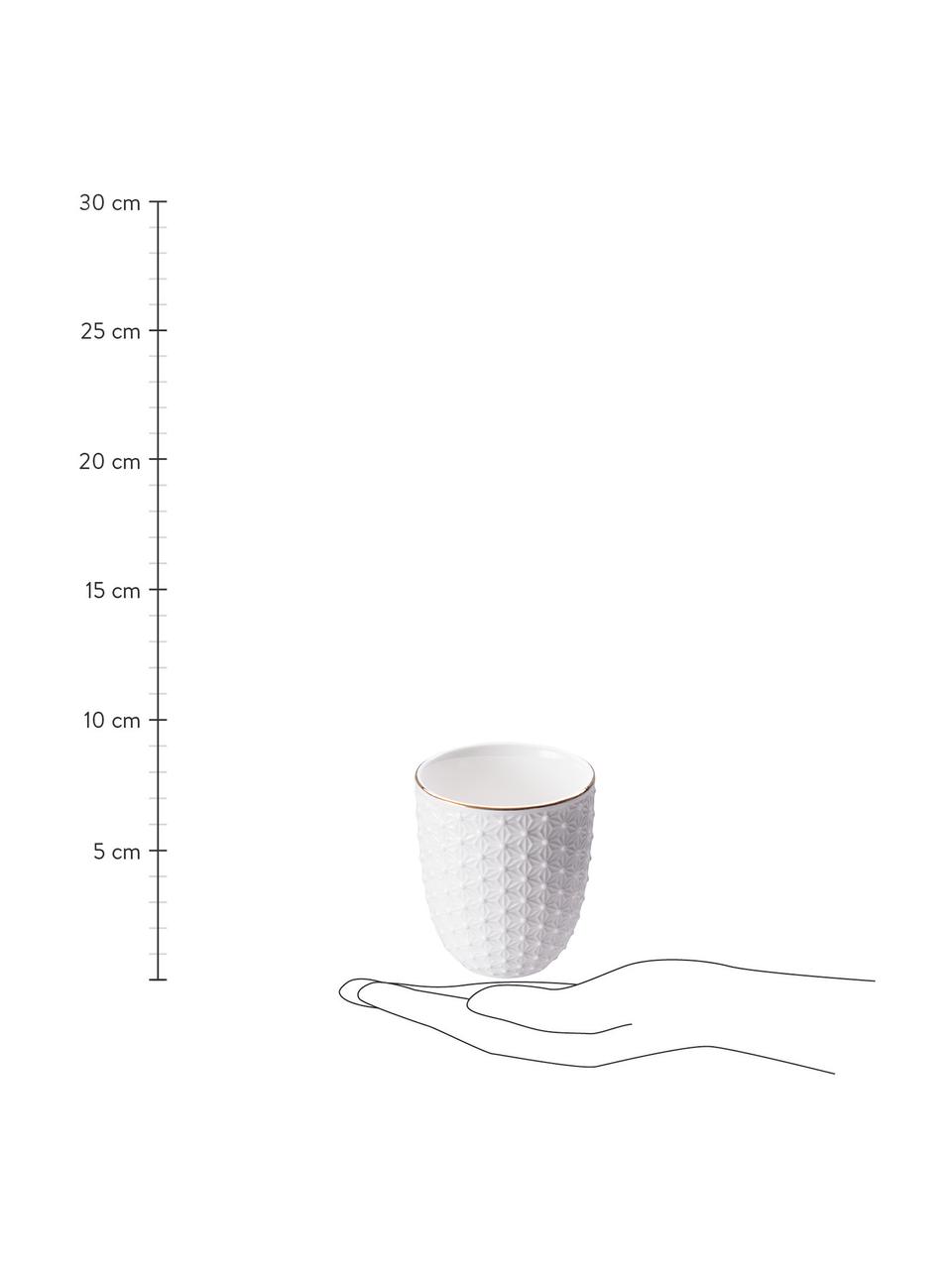 Set de tazas artesanales de porcelana Nippon, 4 pzas., Porcelana, Blanco con borde dorado, Ø 7 x Al 7 cm, 160 ml