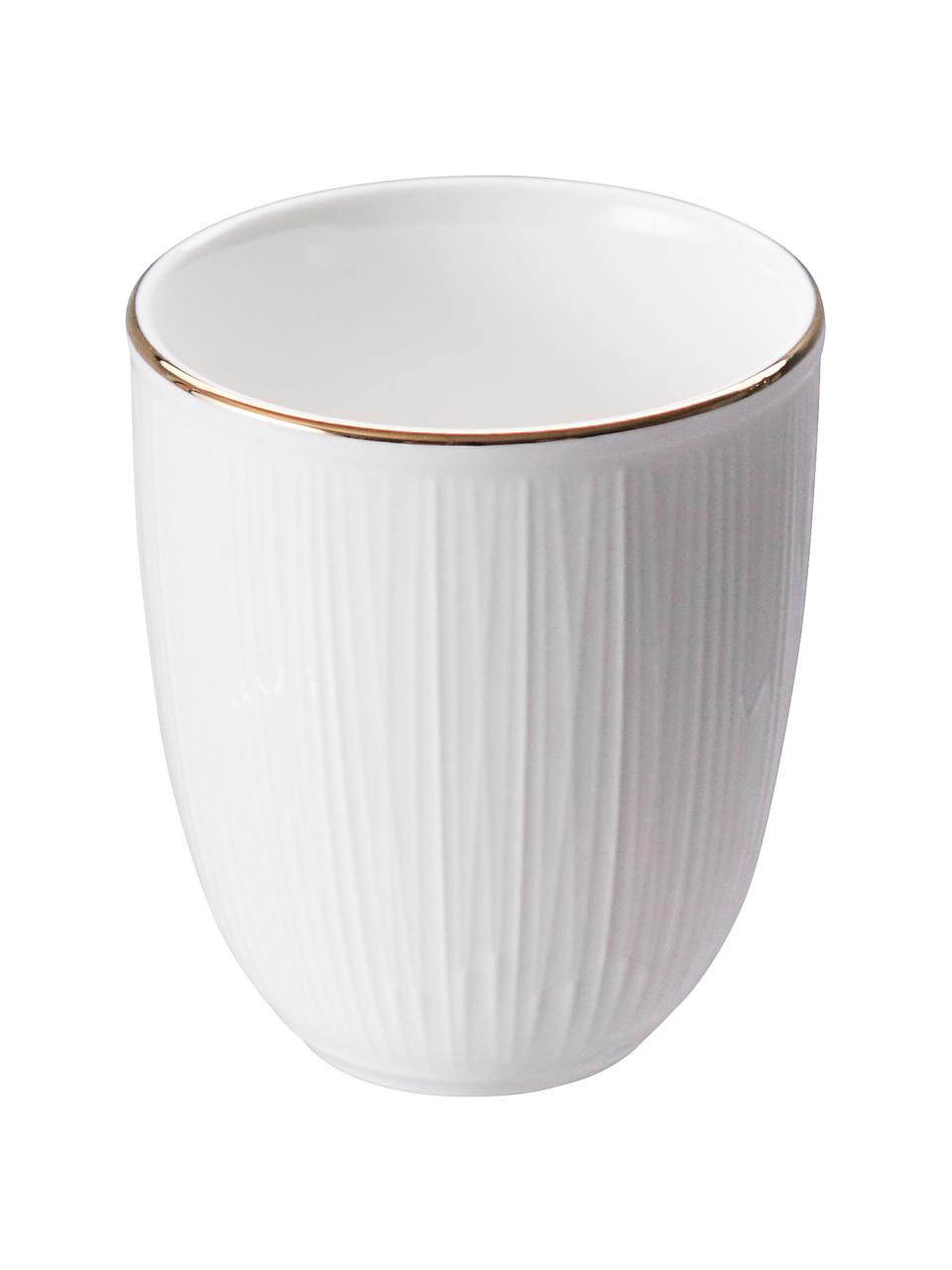 Ručne vyrobená súprava porcelánových hrnčekov so štruktúrou Nippon, 4 diely, Porcelán, Biela s pozláteným okrajom, Ø 7 x V 7 cm, 160 ml