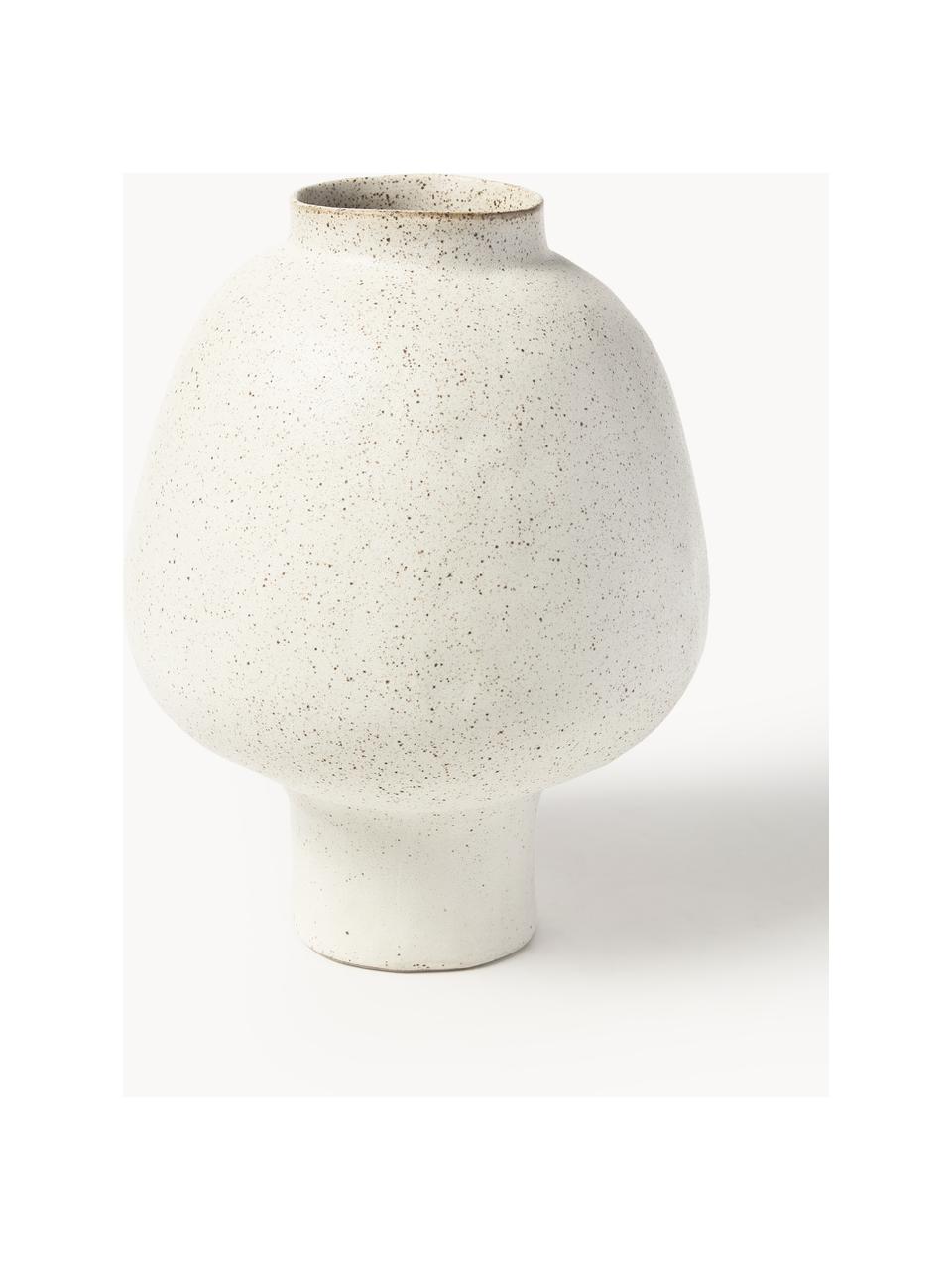 Handgefertigte Design-Vase Saki aus Steinzeug, H 32 cm, Steinzeug, Off White, gesprenkelt, Ø 25 x H 32 cm