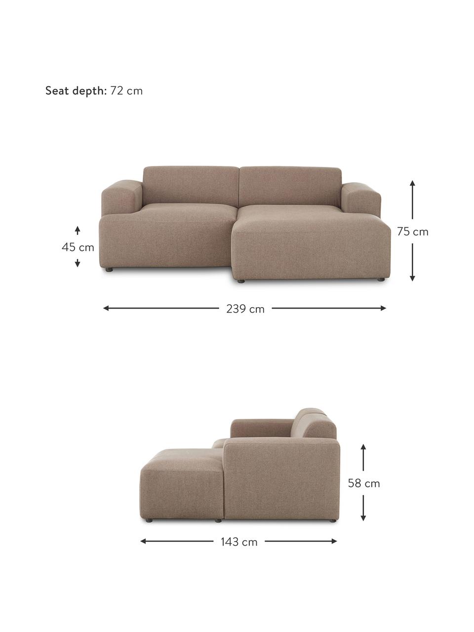 Ecksofa Melva (3-Sitzer), Bezug: 100% Polyester Der hochwe, Gestell: Massives Kiefernholz, FSC, Webstoff Nougat, B 239 x T 143 cm, Eckteil rechts