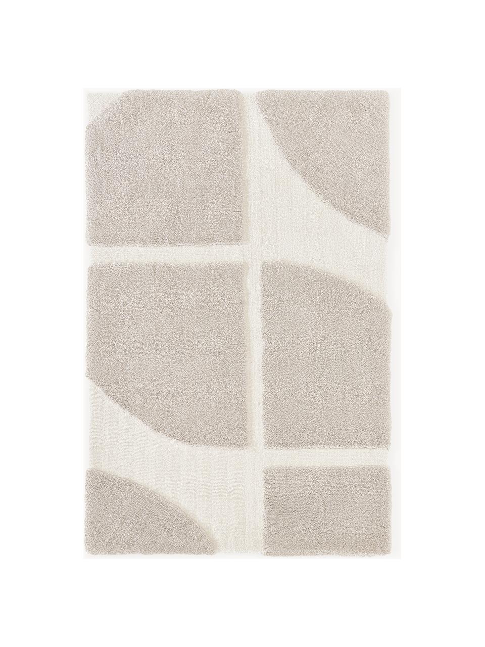 Flauschiger Hochflor-Teppich Jade mit erhabener Hoch-Tief-Struktur, 100 % Polyester, GRS-zertifiziert, Beige, Cremeweiss, B 120 x L 180 cm (Grösse S)