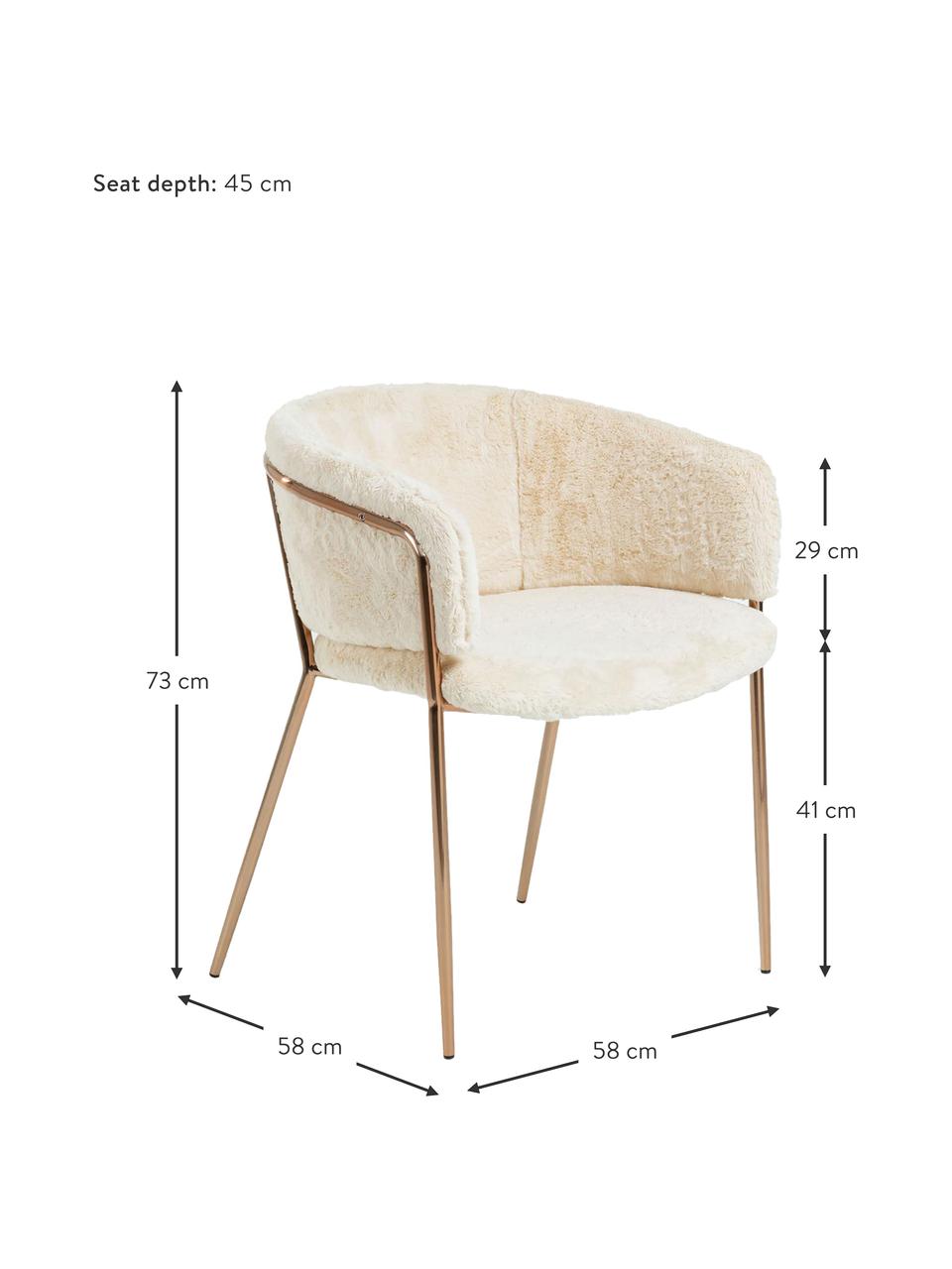 Silla con reposabrazos de borreguillo Runnie, 2 uds., Tapizado: borreguillo (100% poliést, Patas: acero, latón, Borreguillo blanco crema, dorado, An 58 x F 58 cm