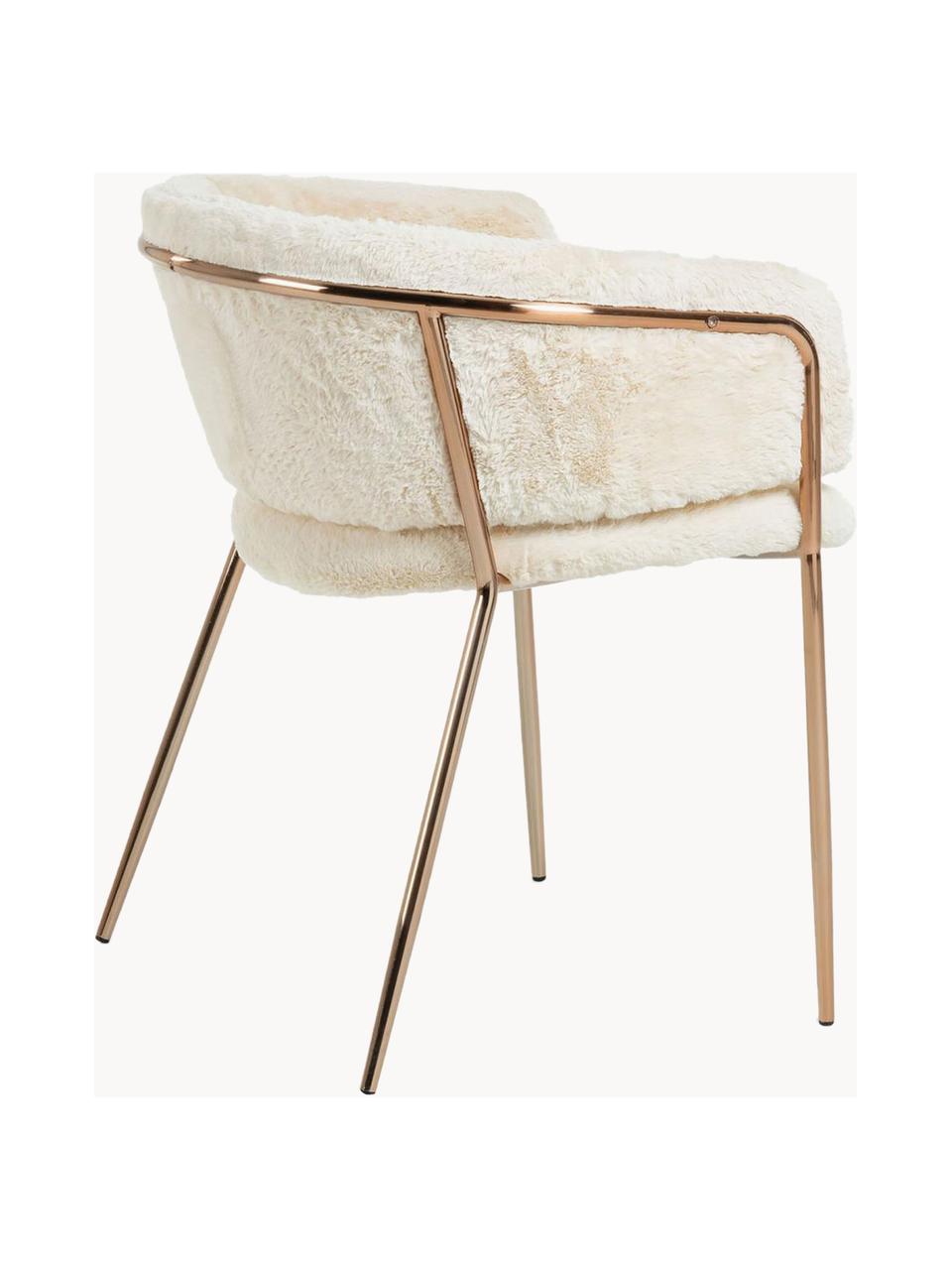 Chaises rembourrées tissu peluche Runnie, 2 pièces, Tissu blanc crème, pieds cuivrés, larg. 58 x prof. 58 cm