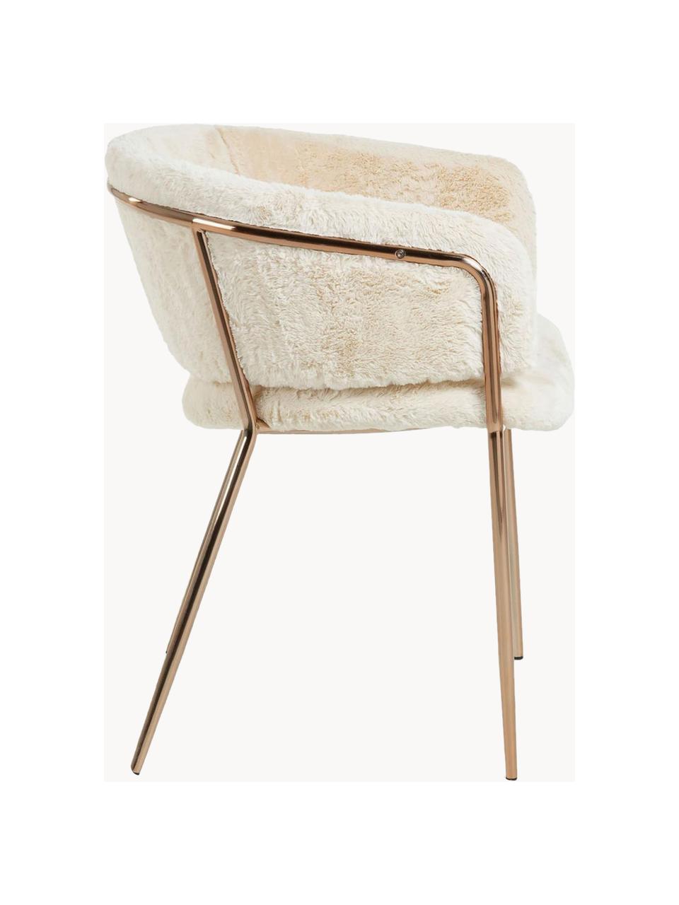 Chaises rembourrées tissu peluche Runnie, 2 pièces, Tissu blanc crème, pieds cuivrés, larg. 58 x prof. 58 cm