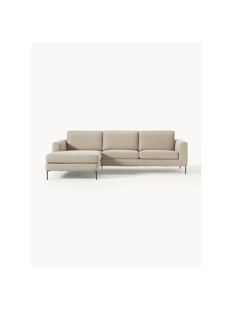 Ecksofa Cucita (3-Sitzer), Bezug: Webstoff (100% Polyester), Gestell: Massives Kiefernholz, Füße: Metall, lackiert Dieses P, Webstoff Beige, B 262 x T 163 cm, Eckteil links