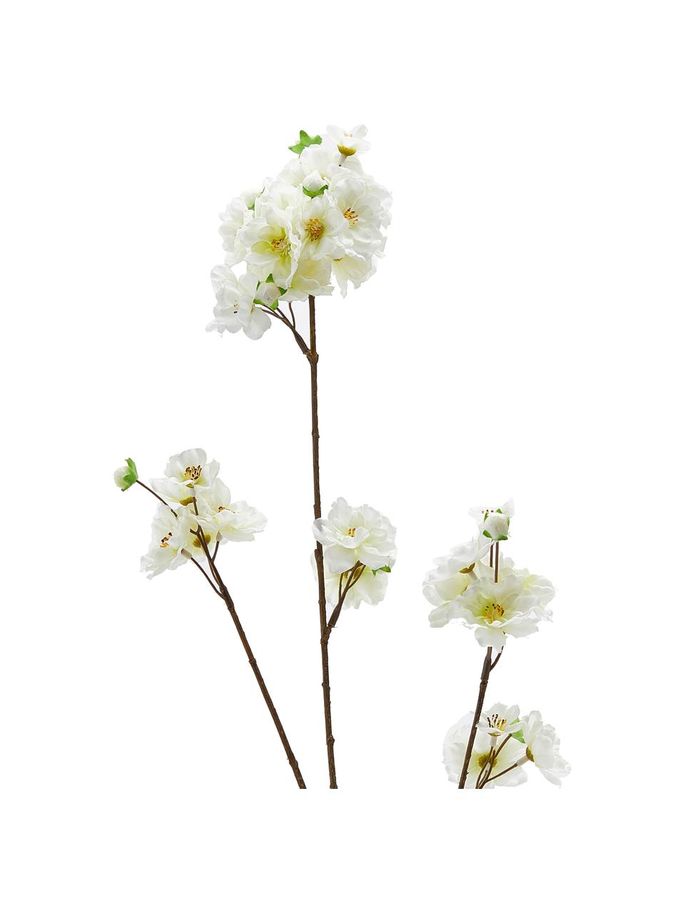 Fleur de cerisier artificielle, Plastique, Blanc, jaune, brun, long. 84 cm