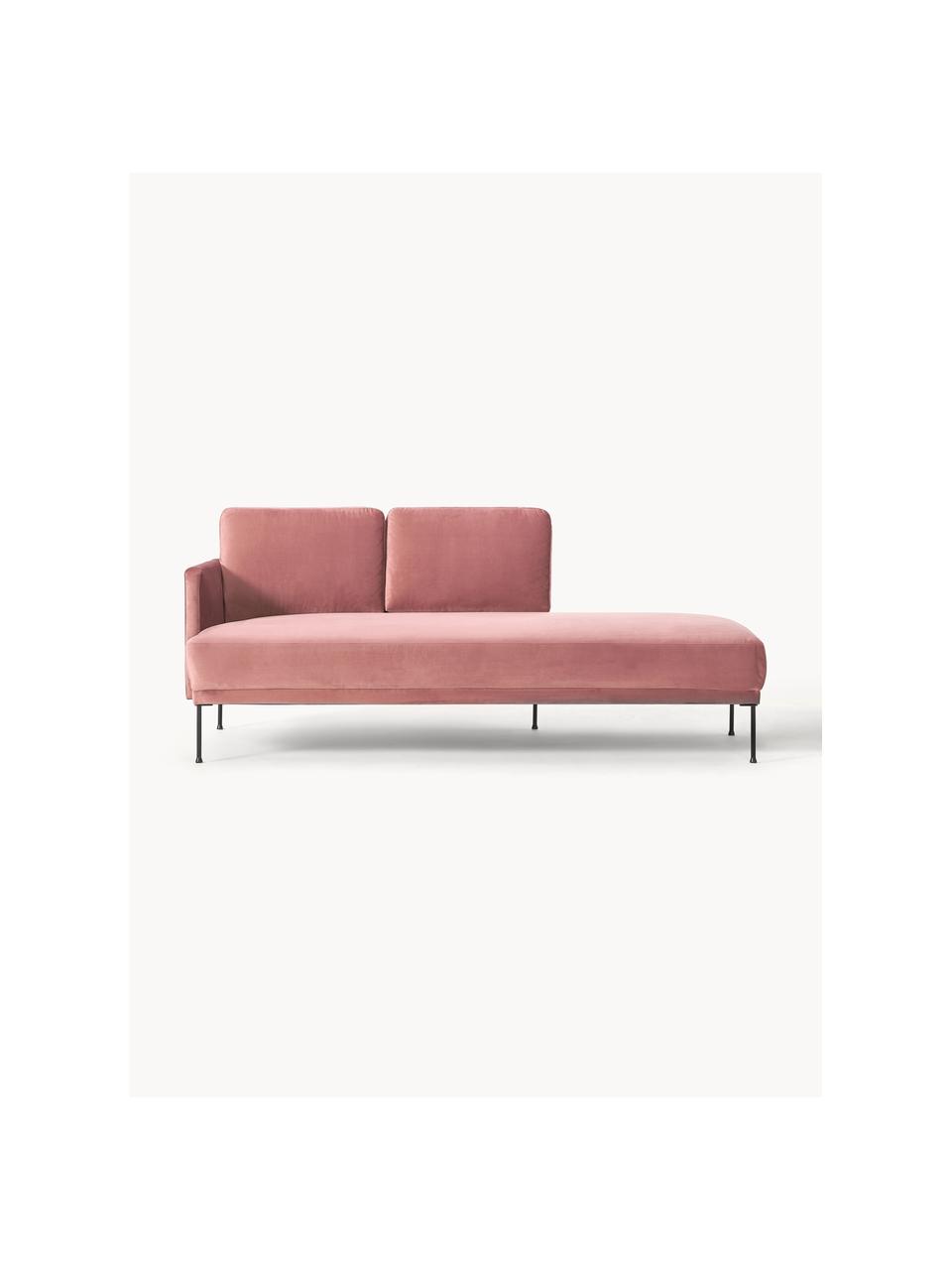 Chaise longue in velluto Fluente, Rivestimento: velluto (copertura in pol, Struttura: legno di pino massiccio, Piedini: metallo verniciato a polv, Velluto rosa antico, Larg. 202 x Prof. 85 cm, schienale a sinistra