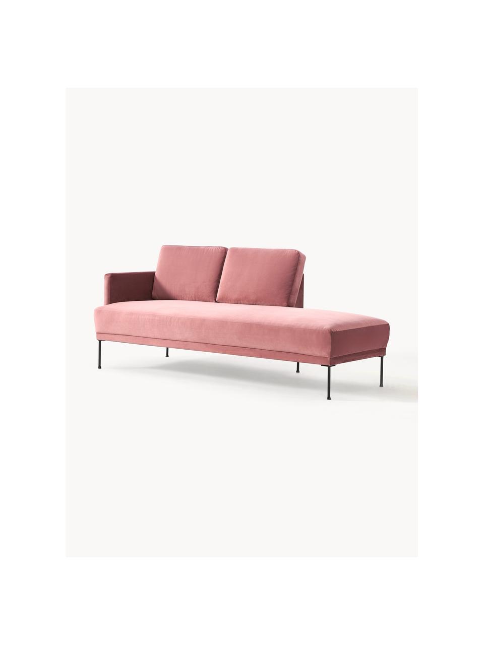 Chaise longue in velluto Fluente, Rivestimento: velluto (rivestimento in , Struttura: legno di pino massiccio, Piedini: metallo verniciato a polv, Velluto rosa antico, Larg. 202 x Prof. 85 cm, schienale a destra