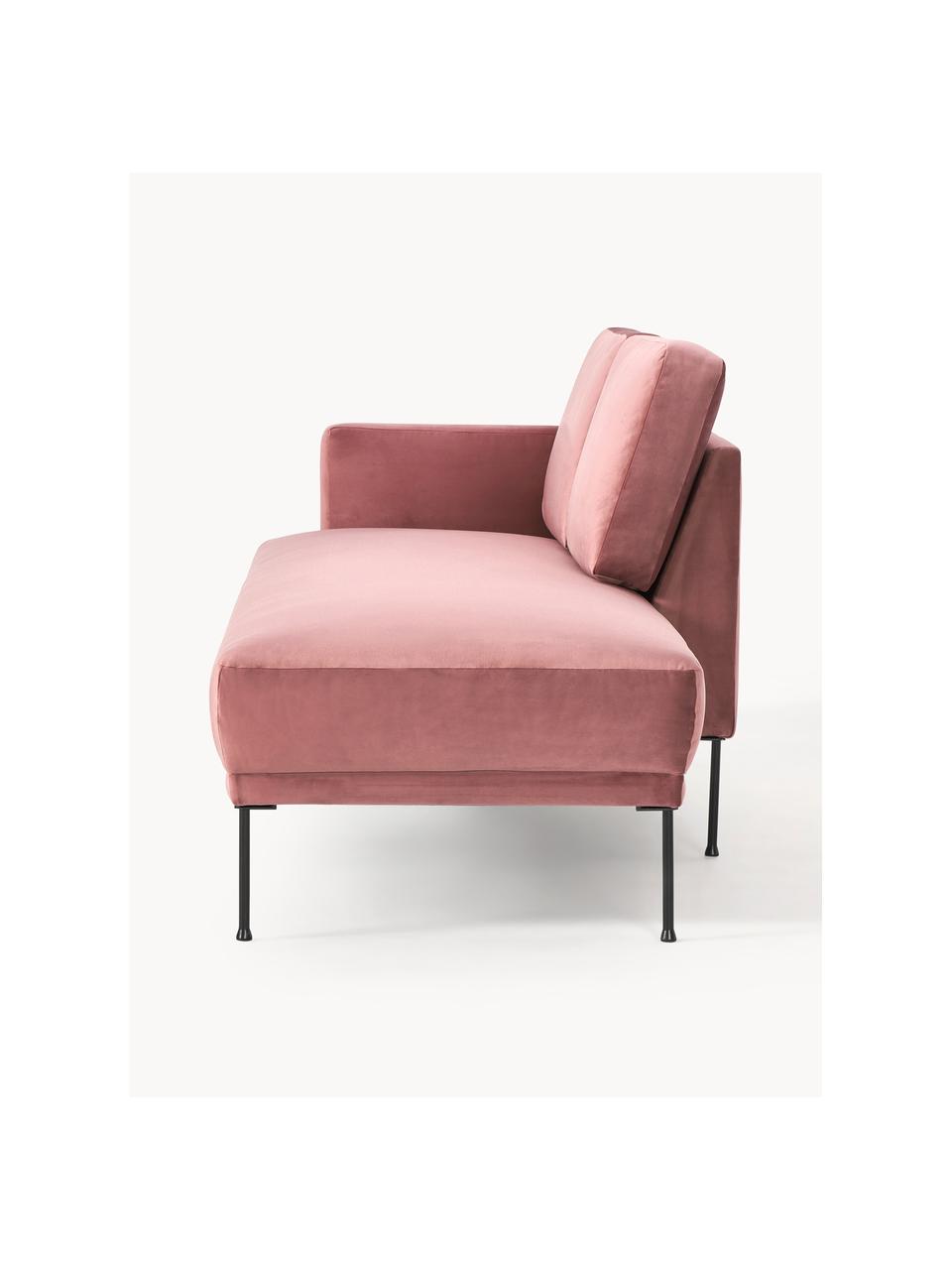 Fluwelen chaise longue Fluente, Bekleding: fluweel (hoogwaardig poly, Frame: massief grenenhout, Poten: gepoedercoat metaal Dit p, Fluweel oudroze, B 202 x D 85 cm, rugleuning rechts