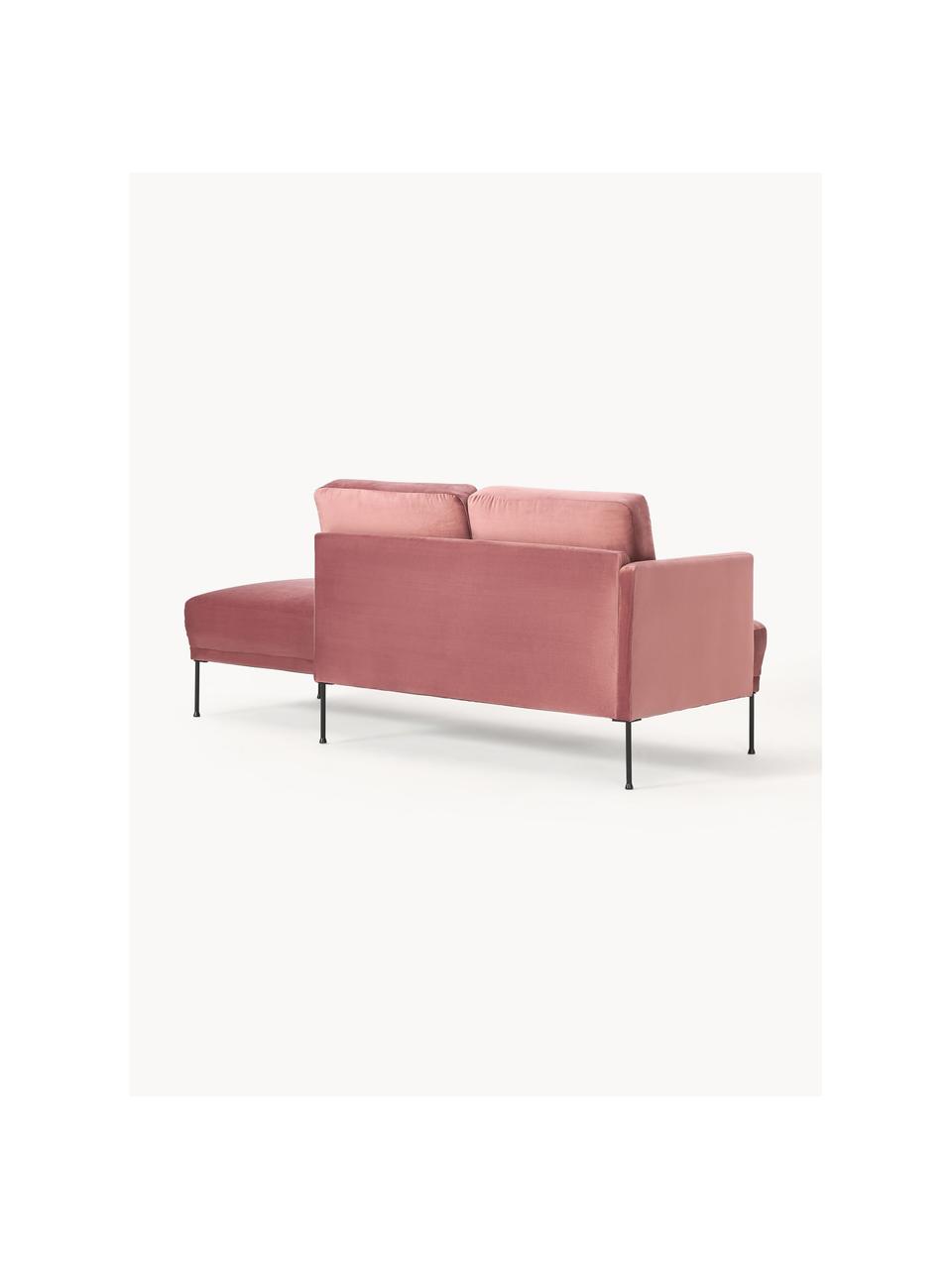 Fluwelen chaise longue Fluente, Bekleding: fluweel (hoogwaardig poly, Frame: massief grenenhout, Poten: gepoedercoat metaal Dit p, Fluweel oudroze, B 202 x D 85 cm, rugleuning rechts