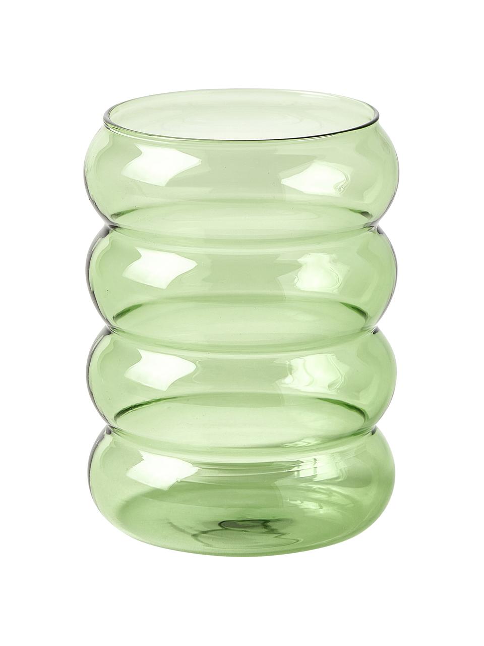 Set 4 bicchieri in vetro soffiato Bubbly, Vetro borosilicato, Blu, grigio, giallo, verde, Ø 8 x Alt. 10 cm