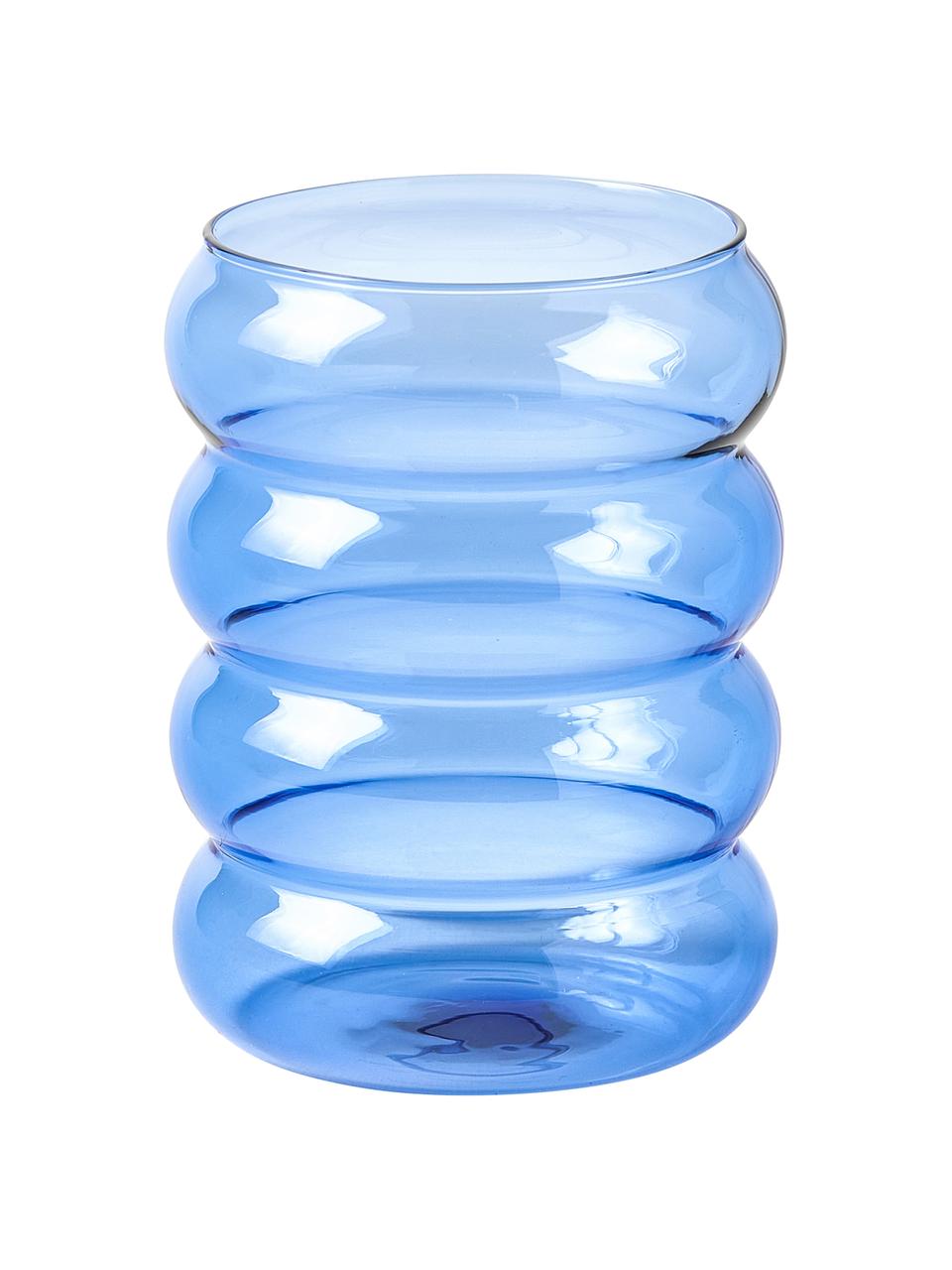 Mundgeblasene Wassergläser Lalo, 4er-Set, Borosilikatglas, Blau, Grau, Gelb, Grün, Ø 8 x H 10 cm
