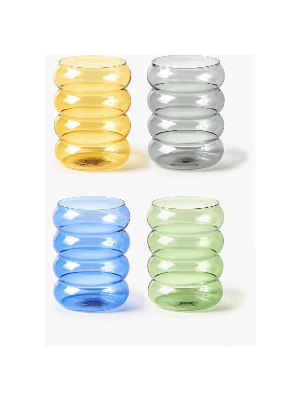 Vasos de colores soplado artesanalmente Bubbly, 4 uds., Vidrio de borosilicato, Multicolor transparente, Ø 8 x Al 10 cm, 320 ml