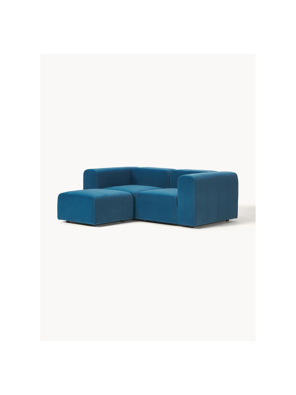 Sofá modular de terciopelo Lena (3 plazas), con reposapiés, Tapizado: terciopelo (100% poliéste, Estructura: madera de pino, contracha, Patas: plástico., Terciopelo azul petróleo, An 209 x F 181 cm