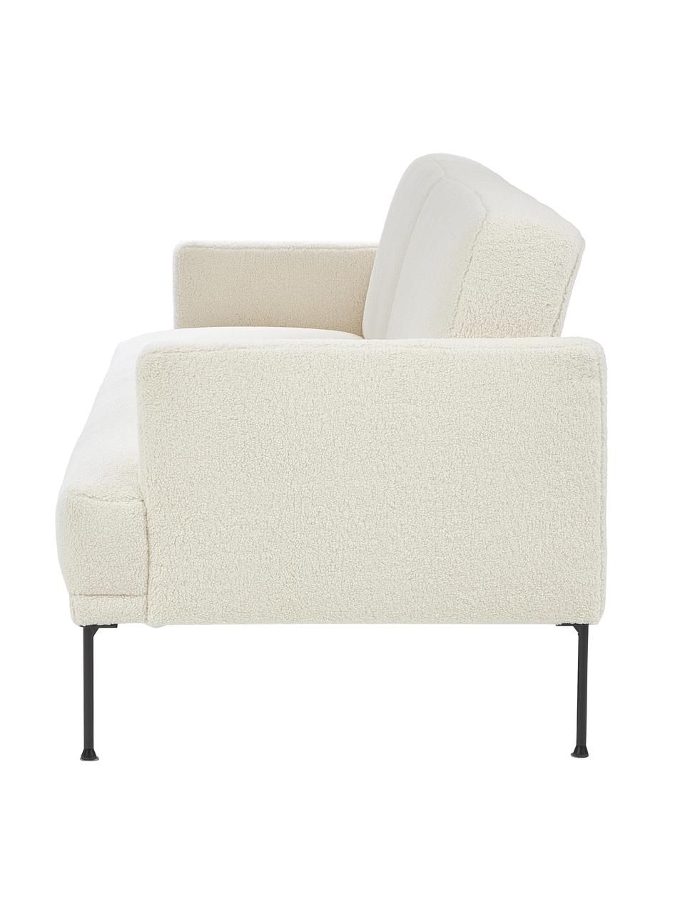 Sofa rozkładana Teddy Fluente (3-osobowa), Tapicerka: Teddy (100% poliester) Dz, Tapicerka: wyściółka z pianki na zaw, Stelaż: lite drewno sosnowe z cer, Nogi: metal malowany proszkowo, Kremowobiały Teddy, S 220 x W 86 cm