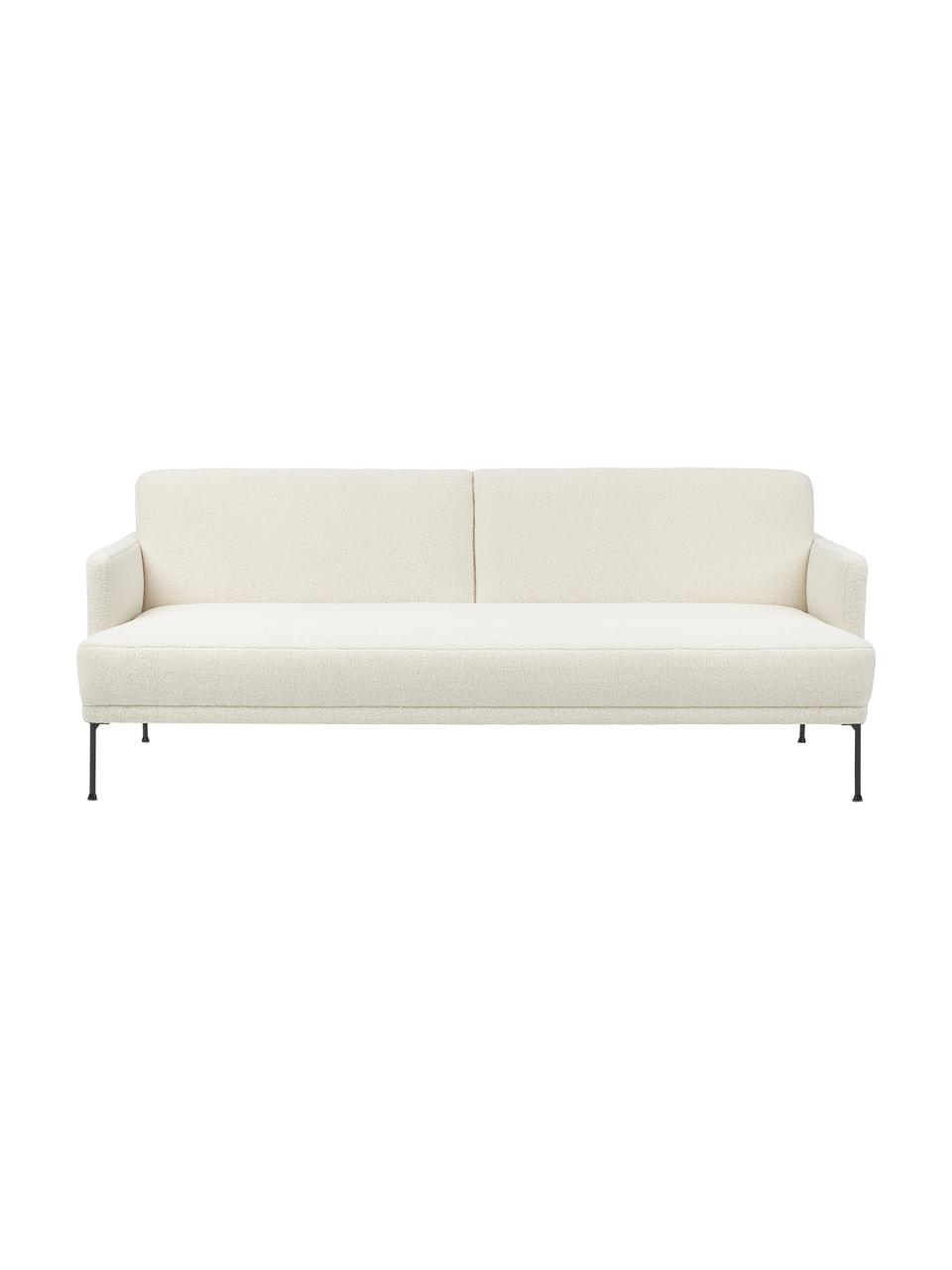 Plyšová pohovka na spanie s kovovými nohami Fluente (3-miestna), Krémovobiela, Š 220 x V 86 cm