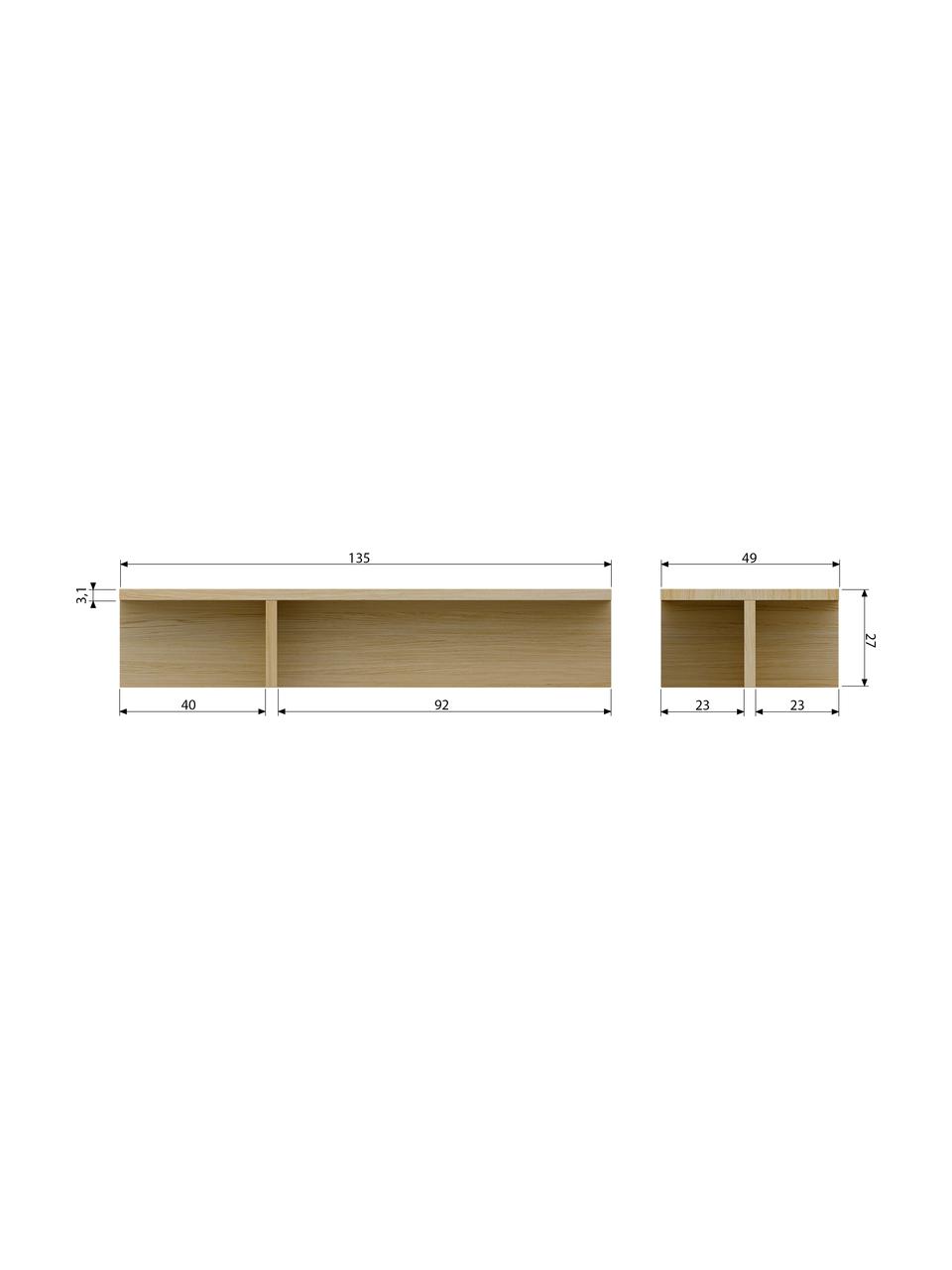 Modern salontafel Angle met eikenhoutfineer, MDF met eikenhoutfineer, Lichtbruin, B 135 x H 27 cm