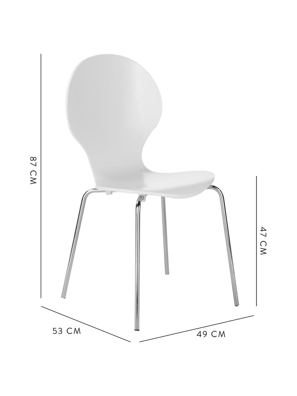 Sillas Marcus, 4 uds., Asiento: tablero de fibras de dens, Estructura: acero, cromado, Blanco, An 49 x F 53 cm