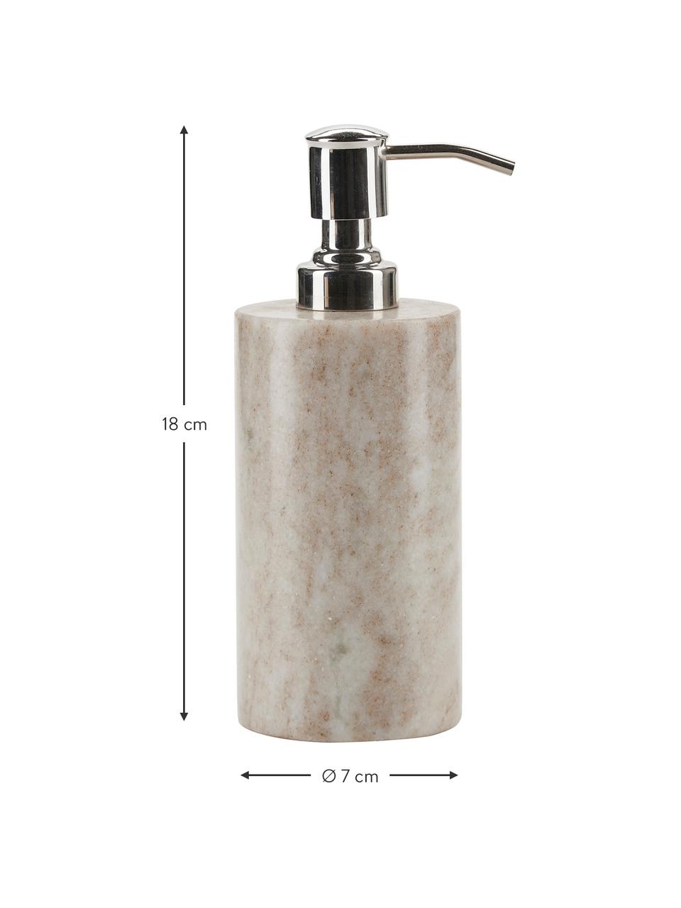 Dosificador de jabón de mármol Jona, Recipiente: mármol, Beige, plateado, Ø 7 x Al 18 cm