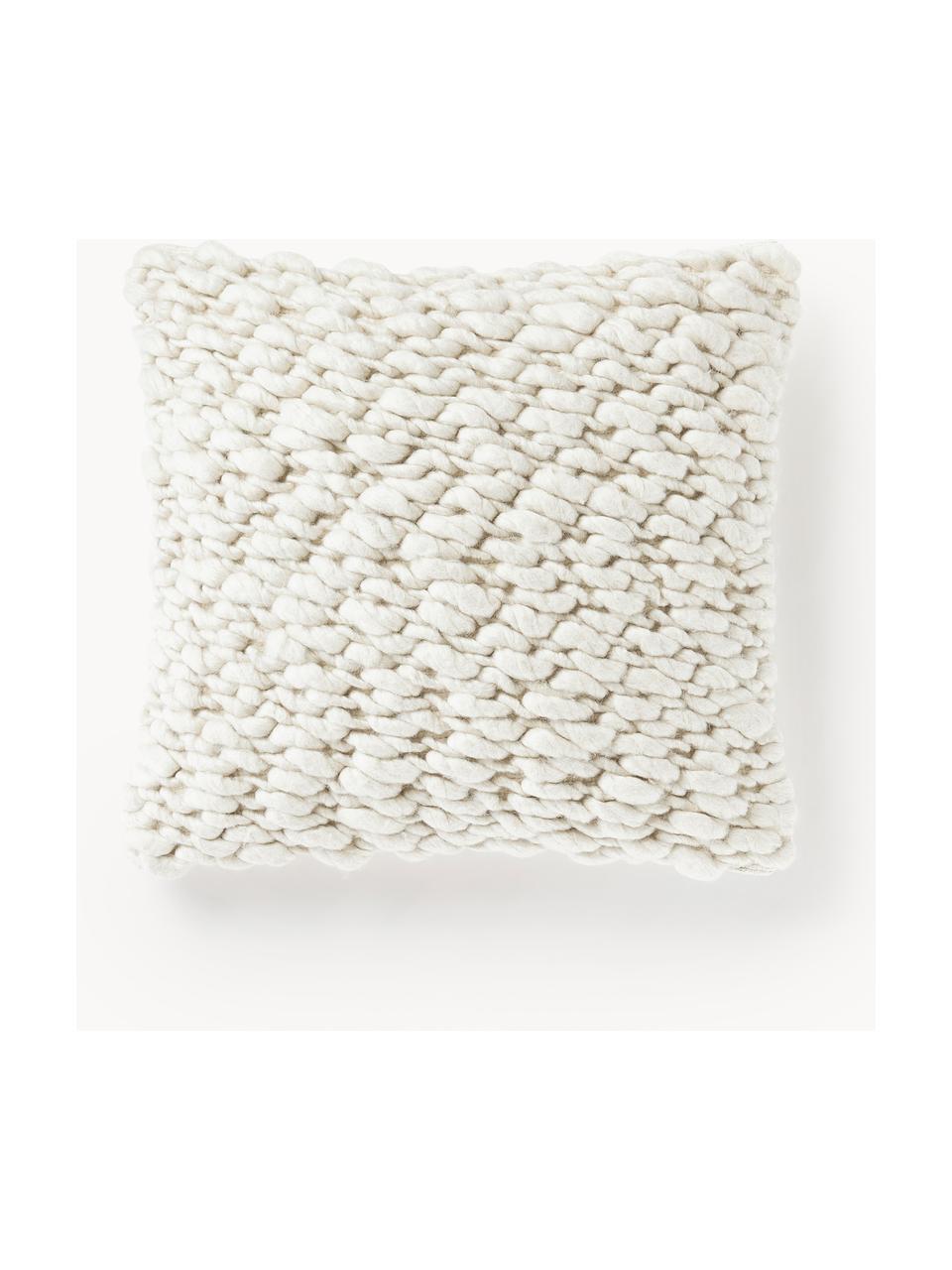 Copricuscino in maglia grossa fatto a mano Belen, Retro: 100% cotone, Bianco crema, Larg. 50 x Lung. 50 cm