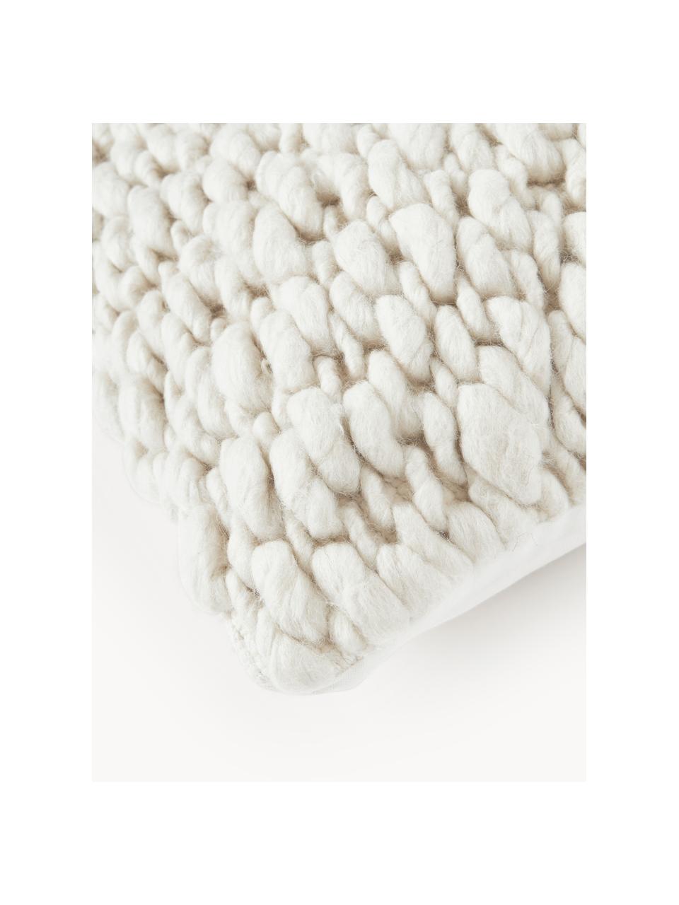 Handgefertigte Grobstrick-Kissenhülle Belen, Vorderseite: 66 % Wolle, 18 % Baumwoll, Rückseite: 100 % Baumwolle, Cremeweiss, B 50 x L 50 cm