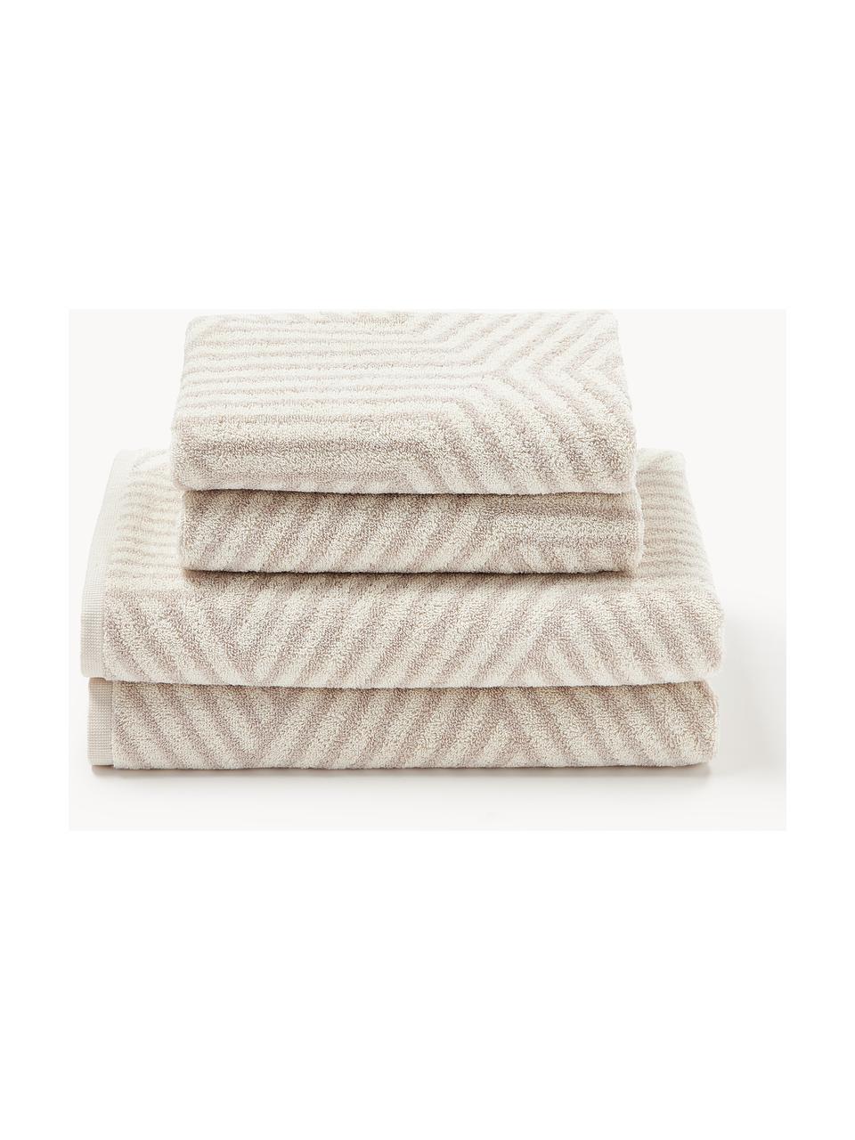 Lot de serviettes de bain Fatu, tailles variées, Tons beige clair, 3 éléments (1 serviette invité, 1 serviette de toilette et 1 drap de bain)