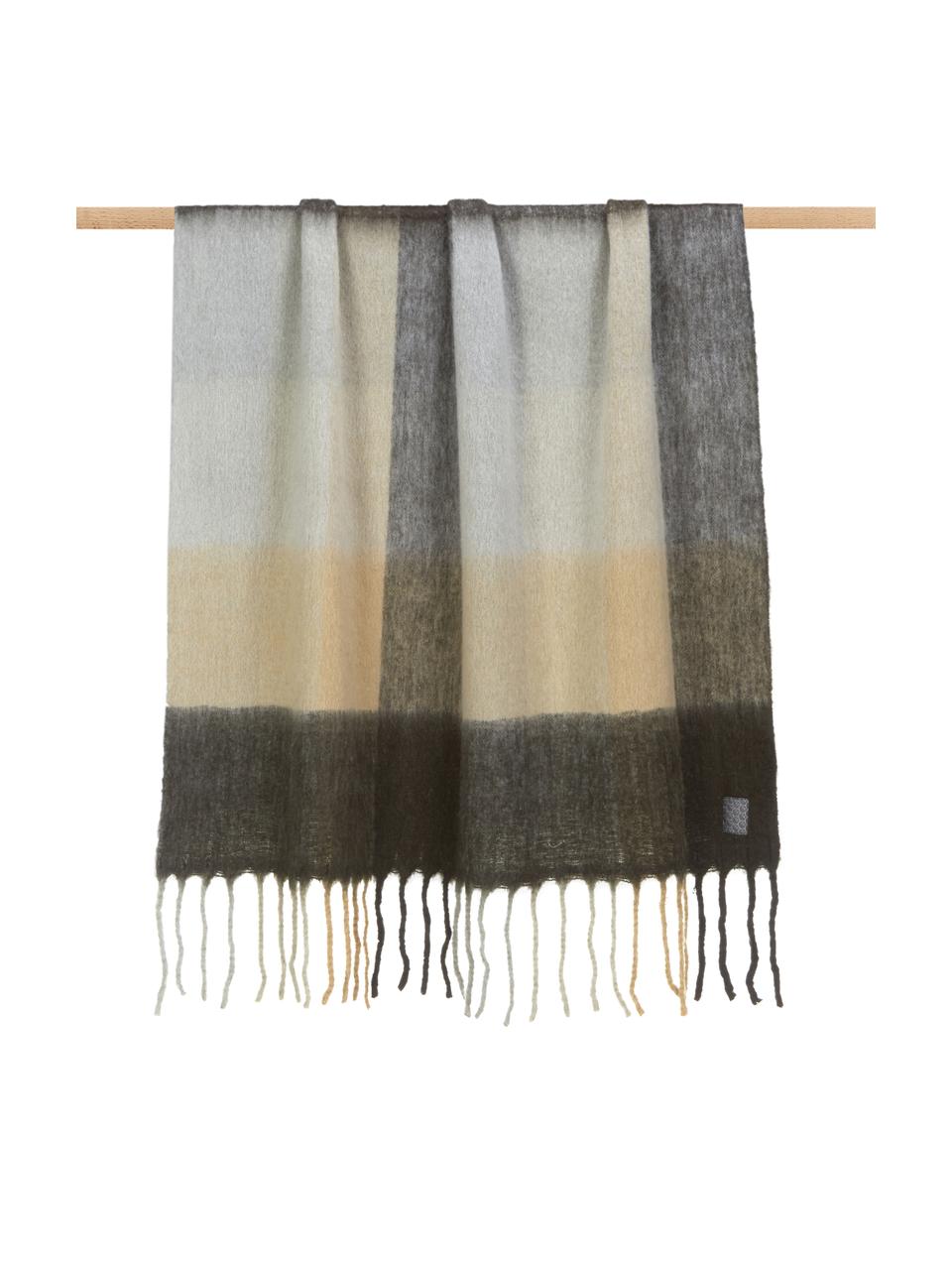 Manta de lana con flecos Check, 50% lana, 50% acrílico, Beige, marrón, An 125 x L 150 cm