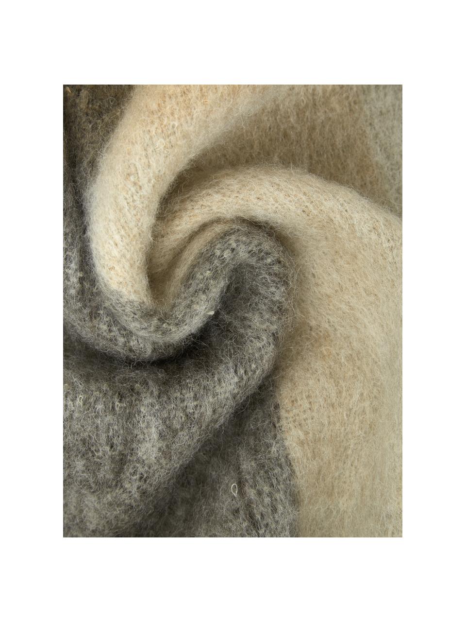 Coperta in lana marrone/beige a quadri con frange Check, 50% lana, 50% acrilico, Beige, marrone, Larg. 125 x Lung. 150 cm