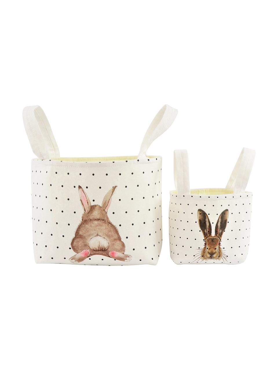 Set 2 cestini in cotone Happy Hase, Cotone, Marrone, bianco, nero, giallo, Set in varie misure