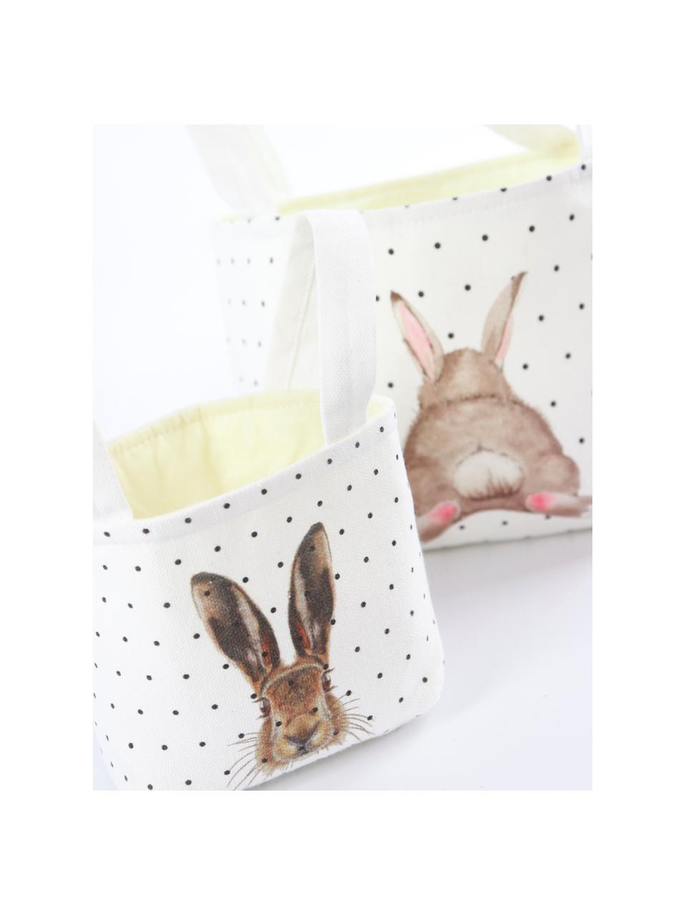 Aufbewahrungskörbe-Set Happy Hase aus Baumwolle, 2er-Set, BAUMWOLLE, Hellbeige, Braun, Mehrfarbig, Set mit verschiedenen Grössen