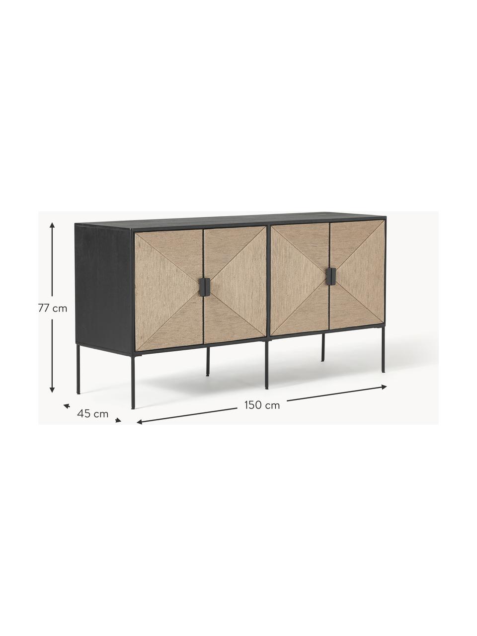 Komoda z litego drewna mangowego June, Korpus: lite drewno mangowe lakie, Nogi: metal malowany proszkowo, Czarny, drewno mangowe, S 150 x W 77 cm