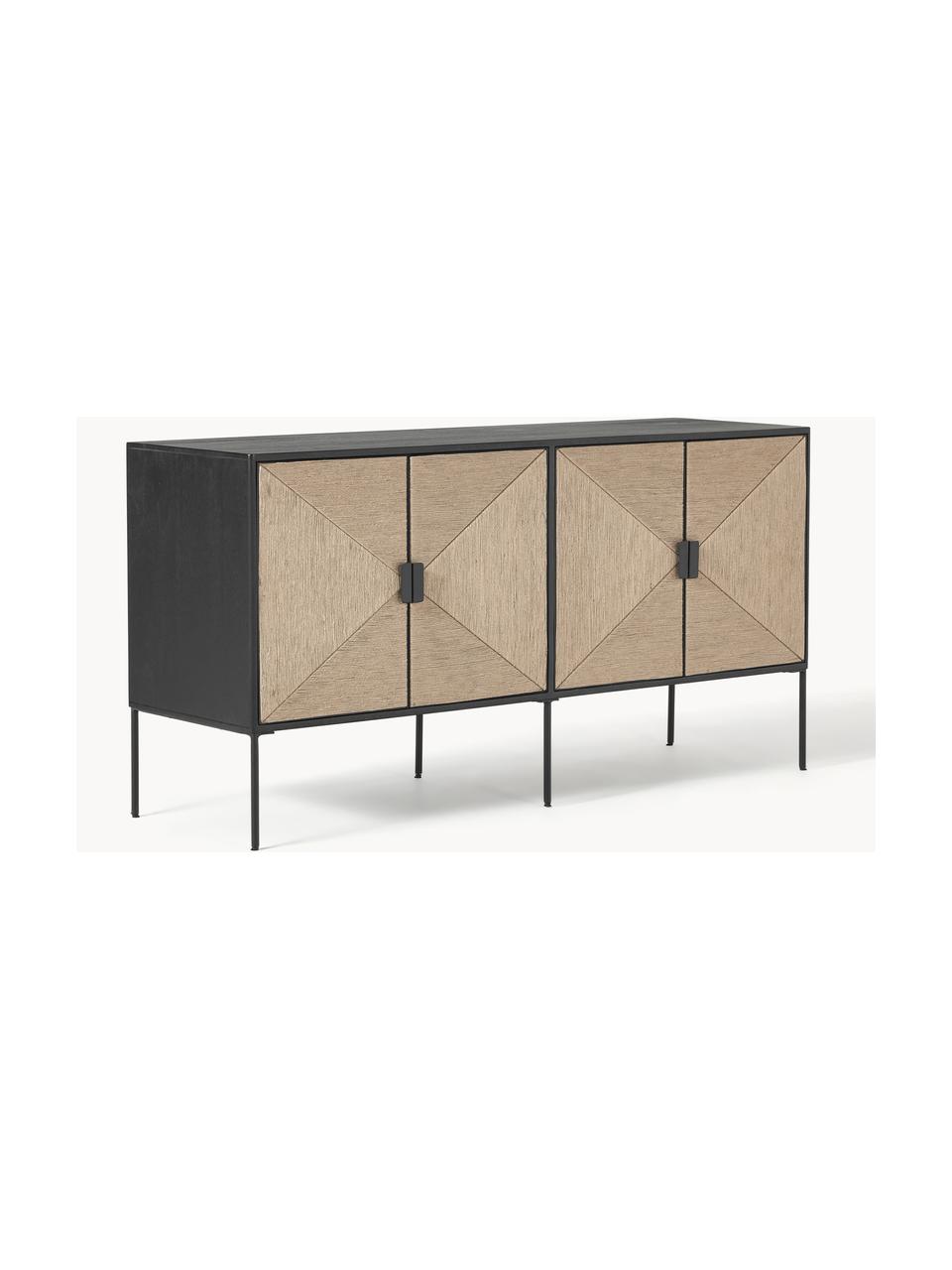 Aparador con puertas de madera de mango maciza June, Estructura: madera maciza de mango ba, Patas: metal con pintura en polv, Negro, madera de mango, An 150 x Al 77 cm
