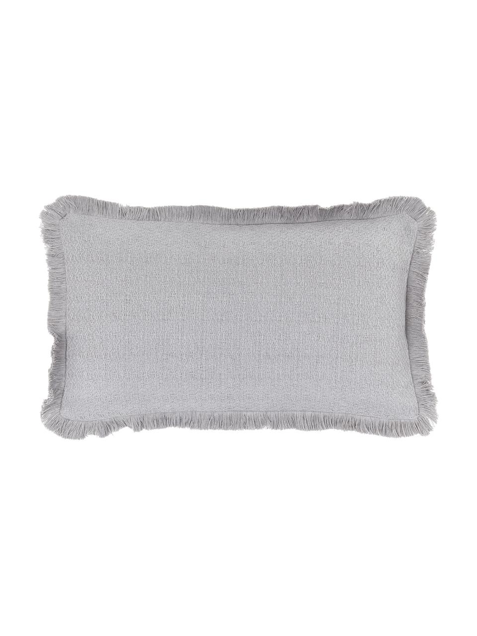 Housse de coussin gris clair à finition frangée Lorel, Gris